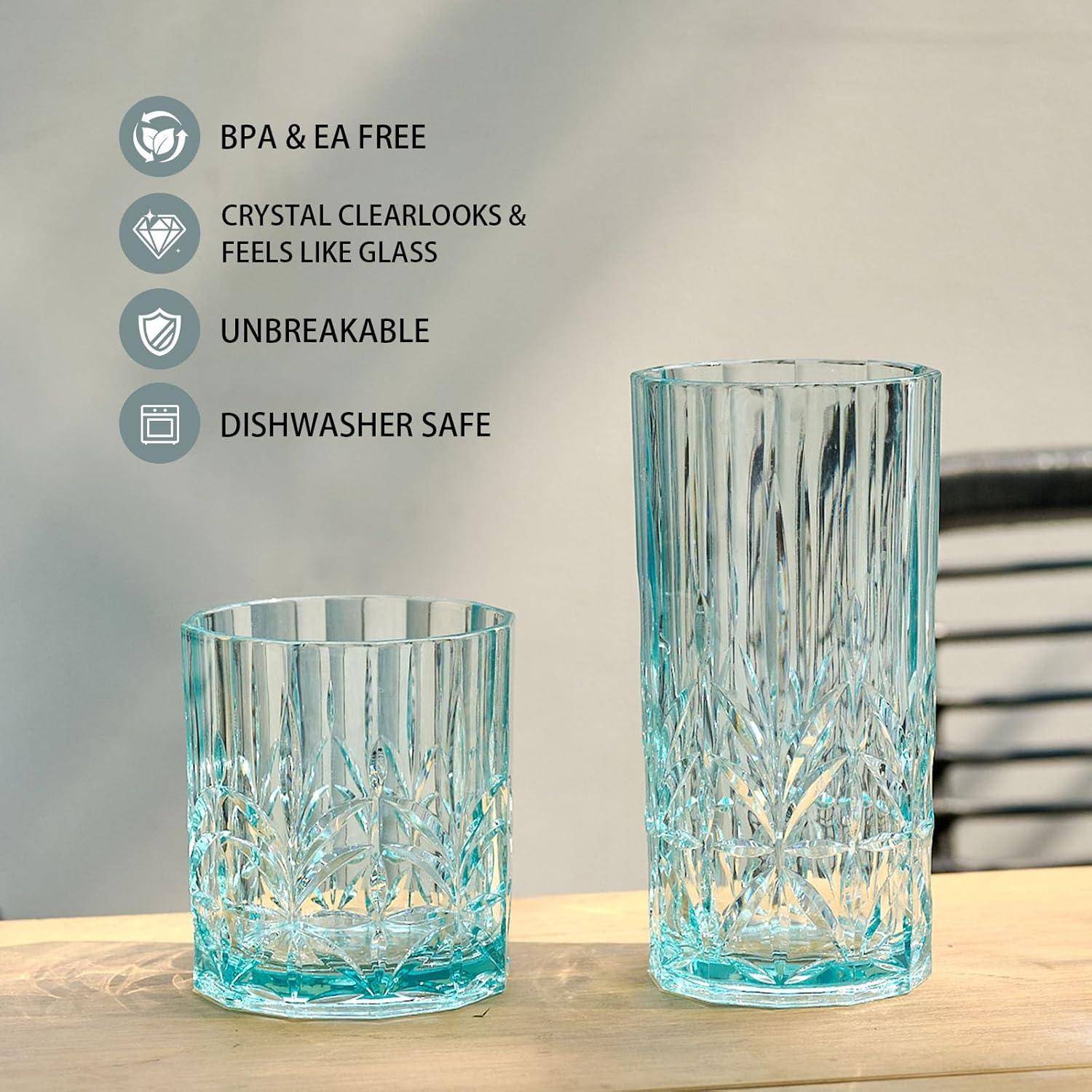 BELLAFORTE Shatterproof Tritan Plastic Tall Tumbler, Set of 4, 18oz - Myrtle Beach Drinking Glasses - Unbreakable Drinking Glasses for Parties - BPA Free - Teal