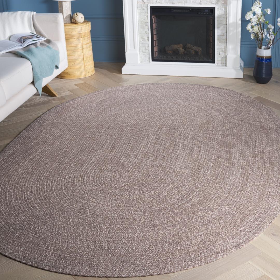 SAFAVIEH Braided Harmon Geometric Cotton Reversible Area Rug, Ivory/Beige, 4' x 6' Oval