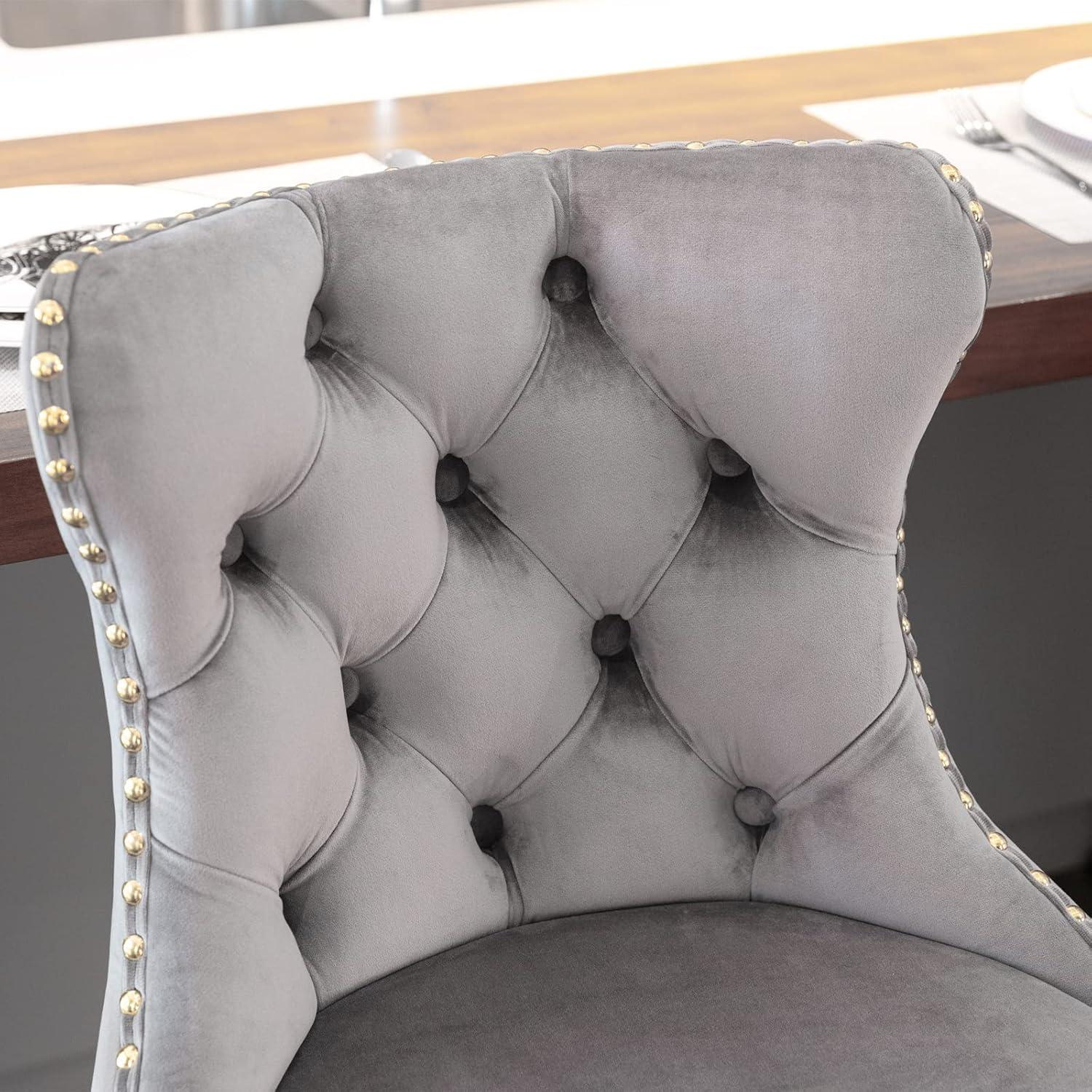 Gray Velvet Adjustable Swivel Bar Stools with Nailhead Trim