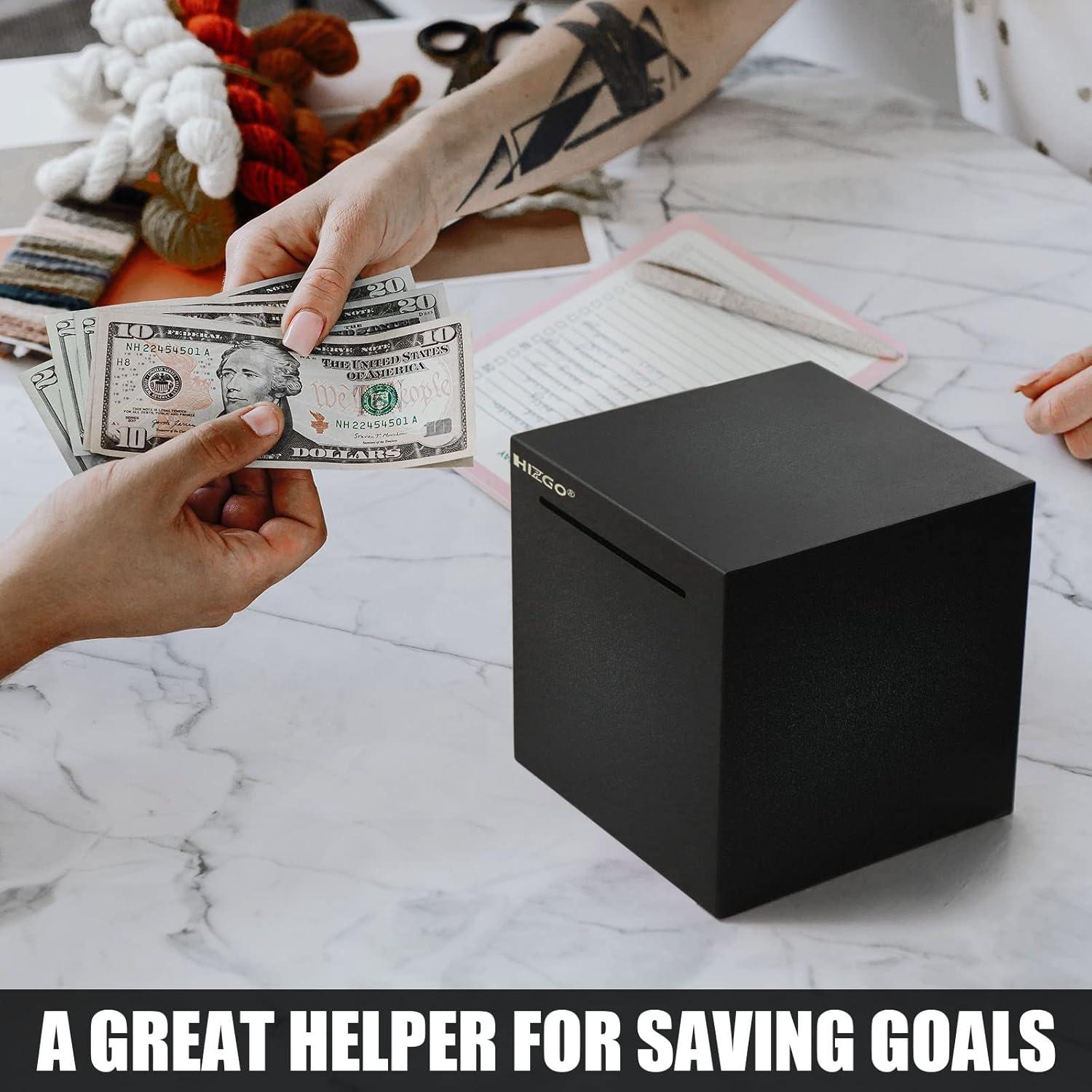hizgo Adult Stainless Steel Piggy Bank,Coin Saving for Must Break to Open -Kids Money Saving Box (Black 4.72 inch)