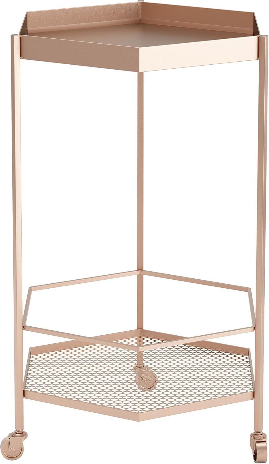 ZUO Hex Modern Steel Metal Bar Cart with Hexagon Shelves in Gold Finish