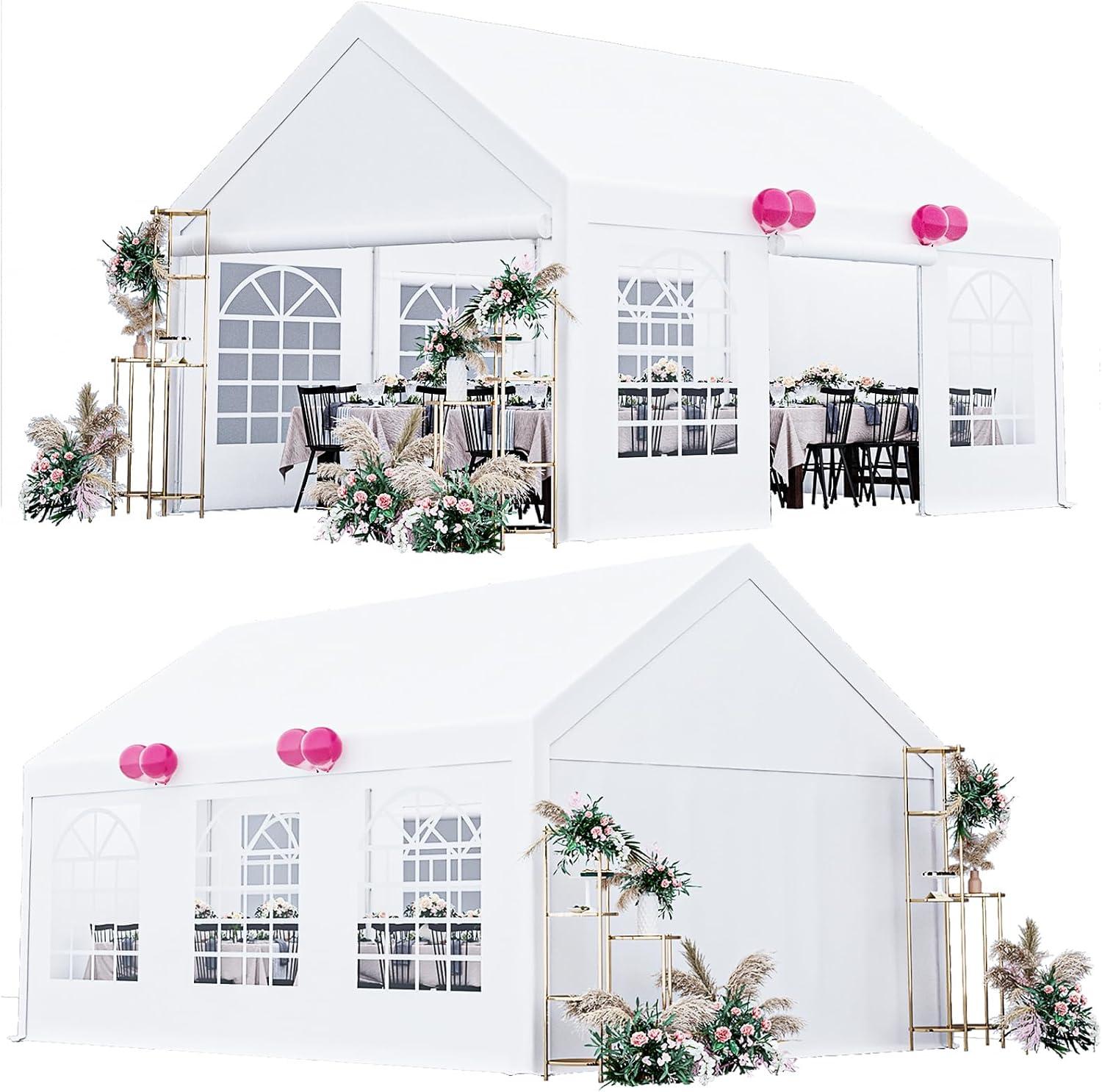 White 13 x 20 FT Steel Frame Outdoor Event Tent with Removable Sidewalls