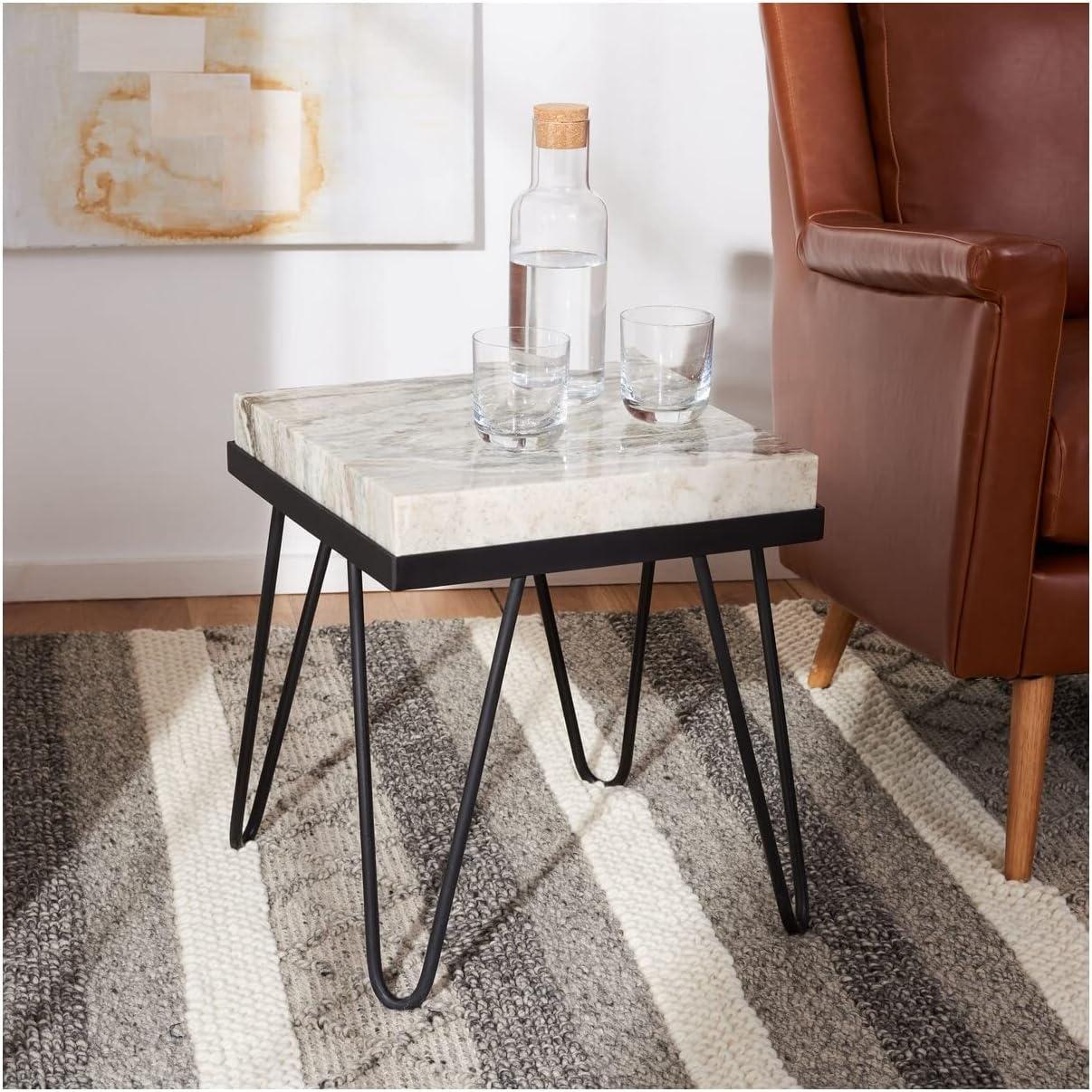 Jada Multi Grey Stone Top Accent Table with Black Hairpin Legs