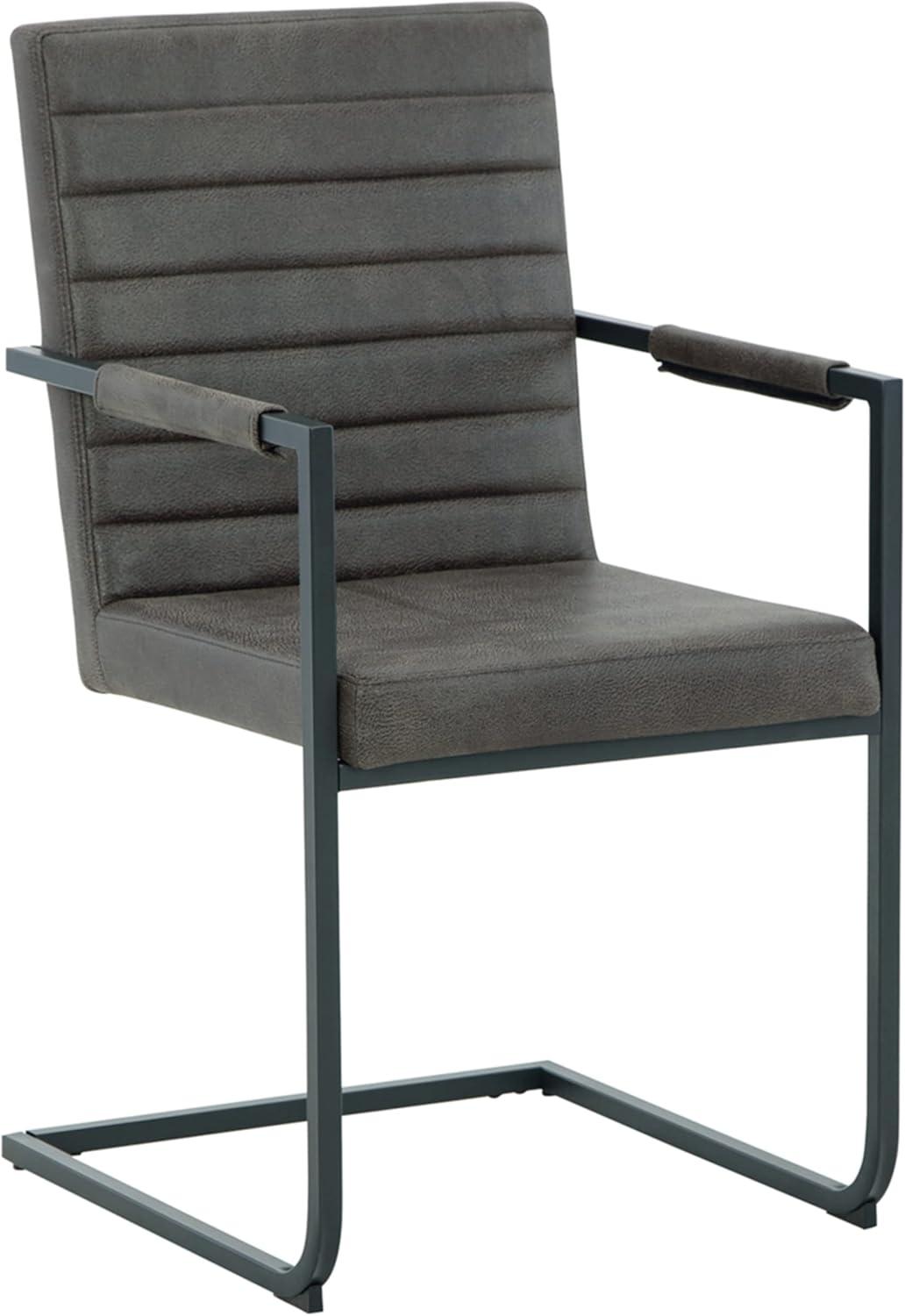 Gray Faux Leather Upholstered Arm Chair with Metal Base