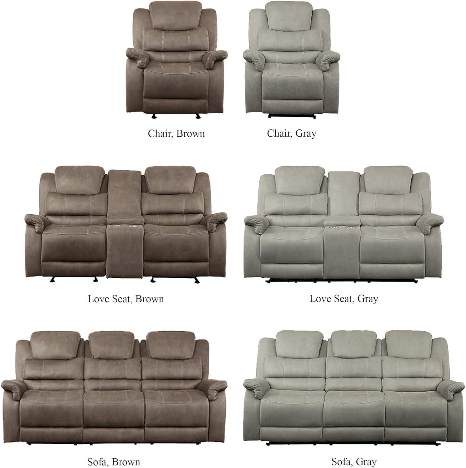 Contemporary Brown Microfiber Reclining Loveseat with Cup Holder and Storage