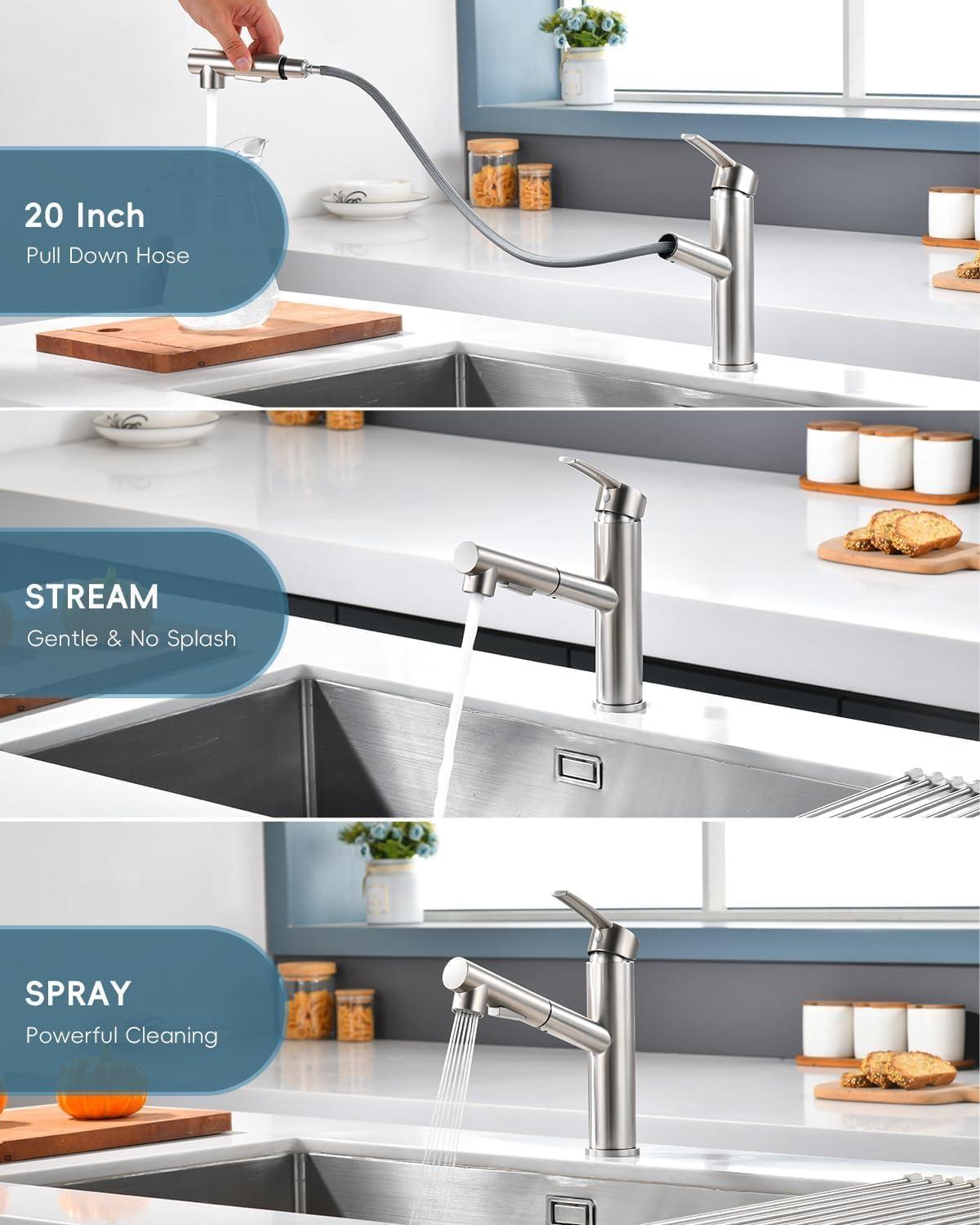 APPASO Single Handle Pull Down Kitchen Faucet with Sprayer Brushed Nickel 170BN