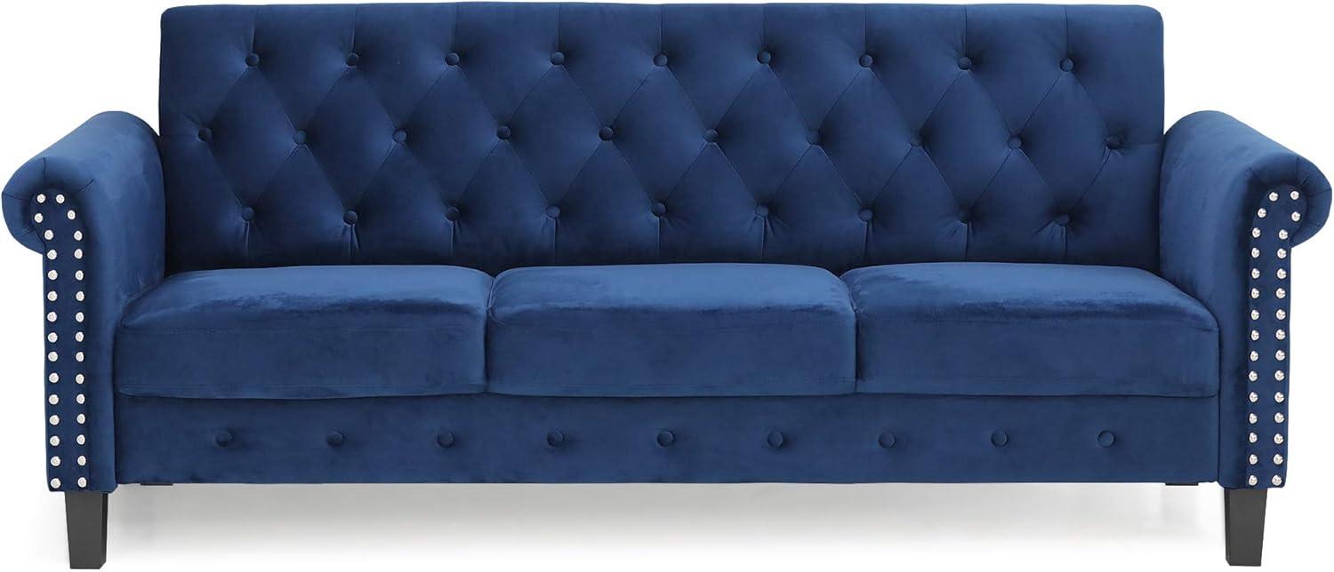 Furinno Bastia Vintage Button Tufted 3-Seater Sofa, Navy Velvet