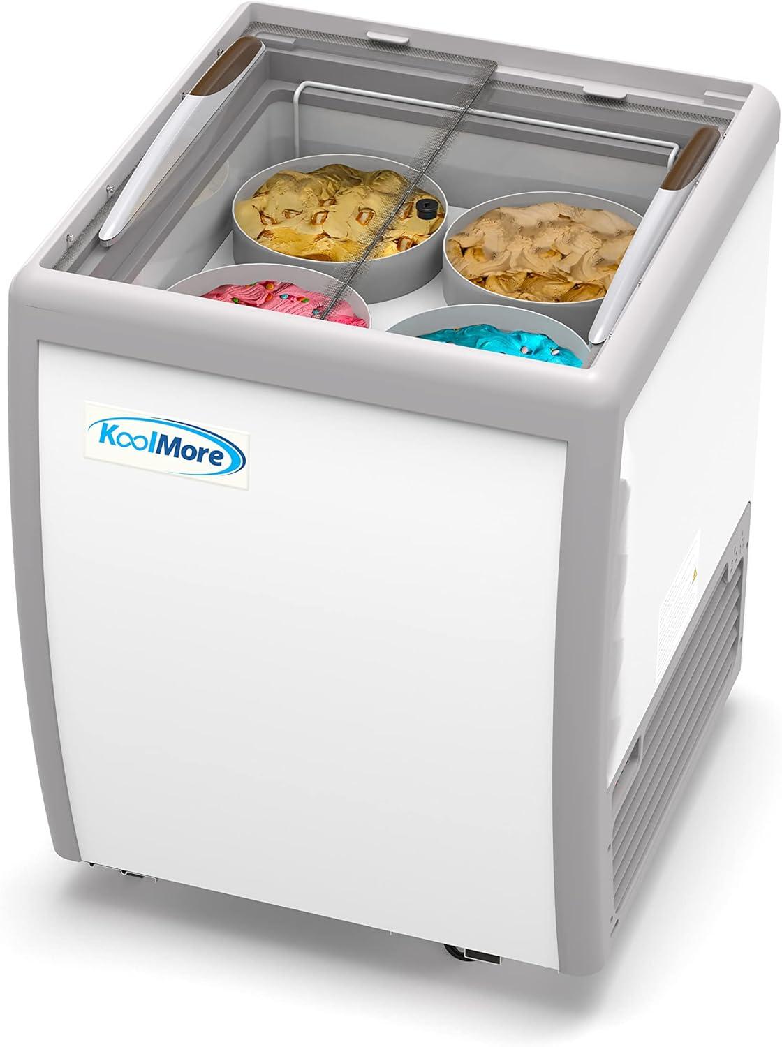 KoolMore 26 in. 4 Tub Ice Cream Dipping Cabinet Display Freezer with Sliding Glass Door and Sneeze Guard, 6 cu. ft. KM-ICD-26SD-FG.
