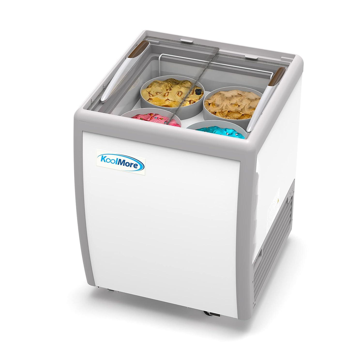 KoolMore 26 in. 4 Tub Ice Cream Dipping Cabinet Display Freezer with Sliding Glass Door and Sneeze Guard, 6 cu. ft. KM-ICD-26SD-FG.