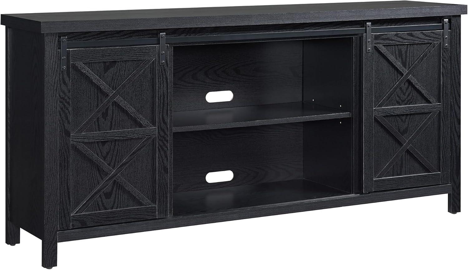 Elmwood Modern Farmhouse TV Stand with Sliding Barn Doors, Black Grain, 68"