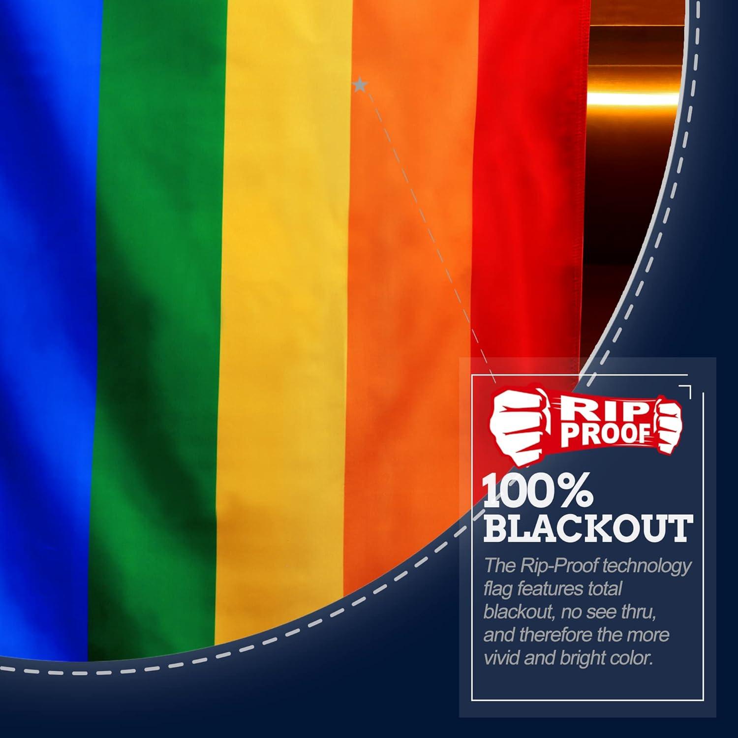 Anley Rip-Proof Double Sided 3-Ply Rainbow Flag 3x5 Foot -Longest Lasting Pride LGBTQ Flags