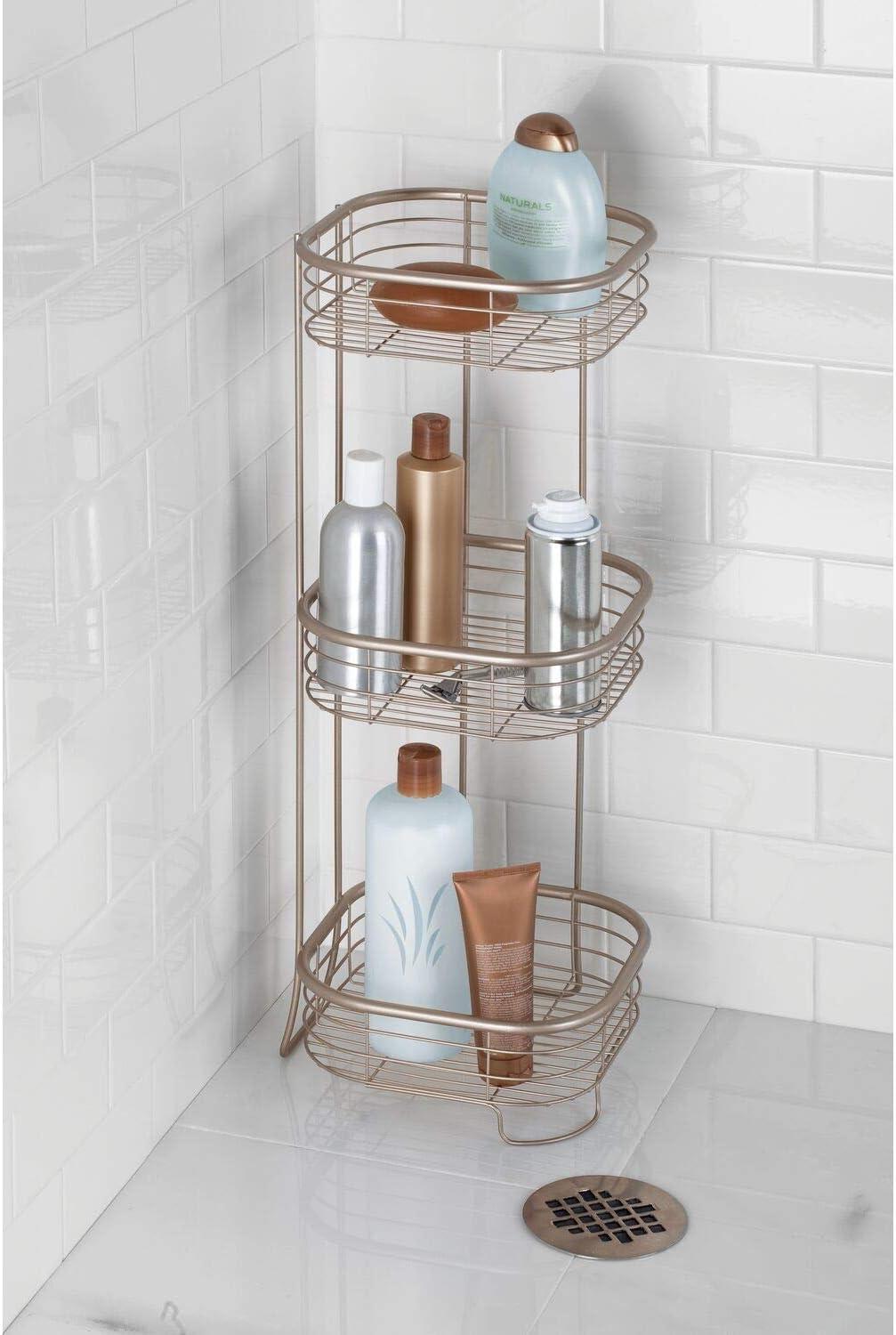 iDesign Satin Silver 3-Tier Freestanding Shower Shelf Organizer