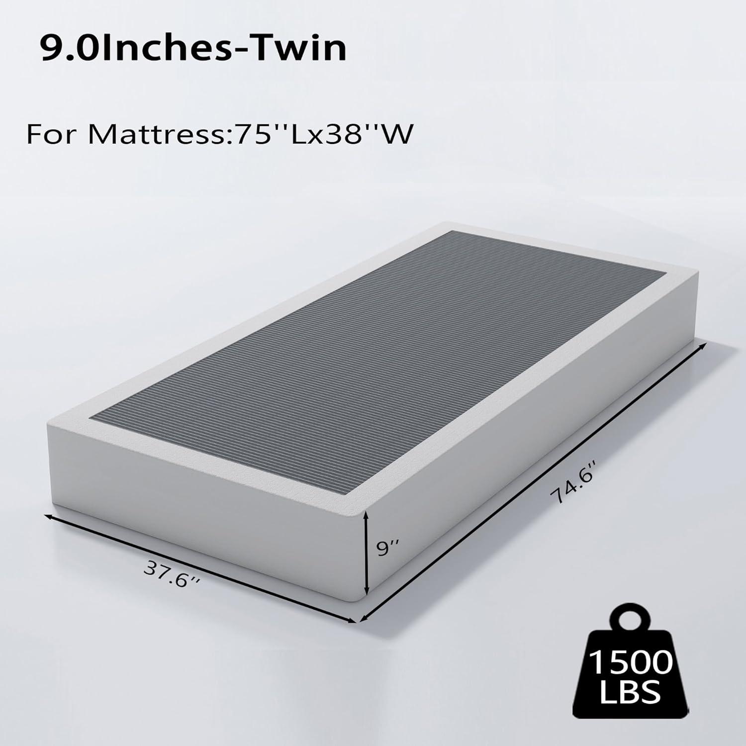 Mahtotopa 9 Inch Twin Box Spring High Profile Metal Frame Mattress Foundation With Fabric Cover