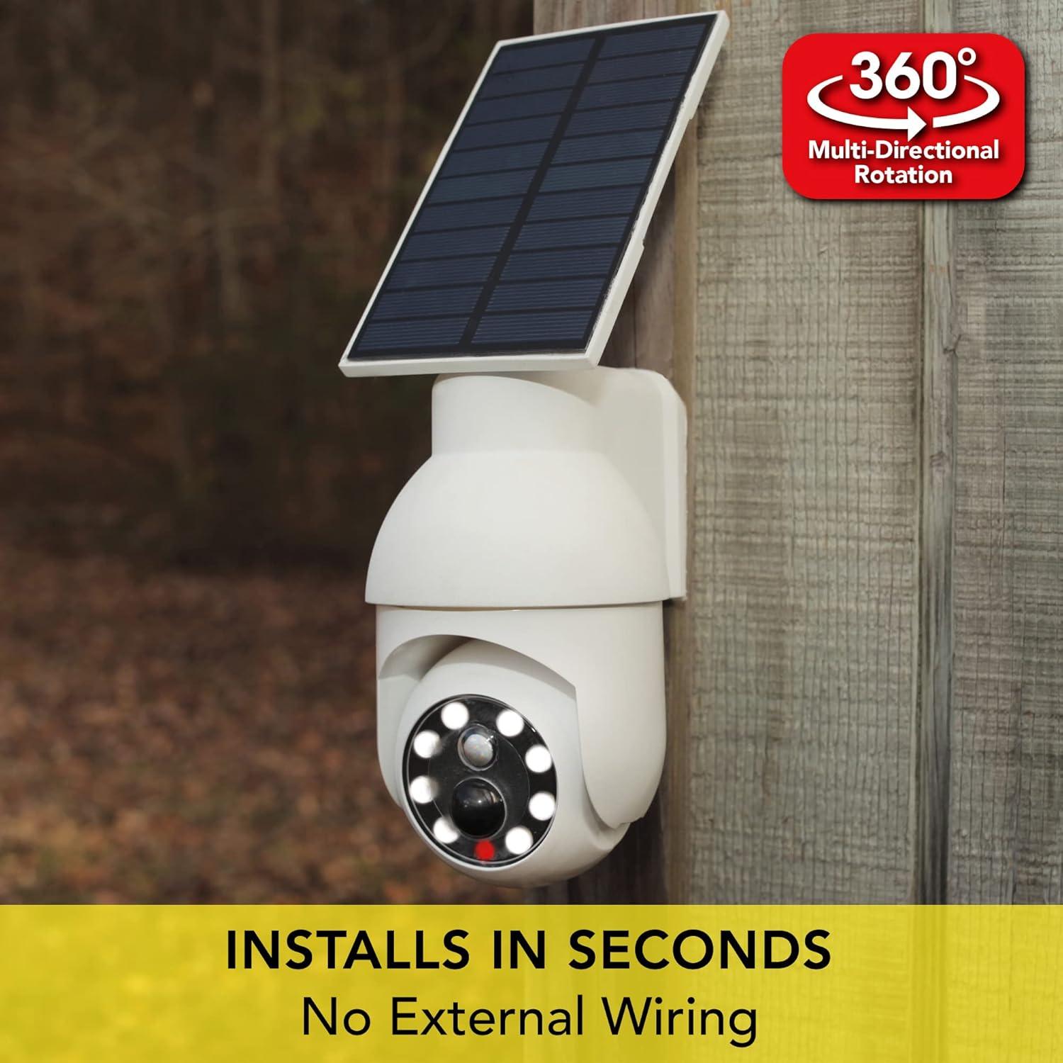 Handy Brite Solar Security 360 LED Light that Looks like a Camera with a Beam Spread of 120 Degrees.