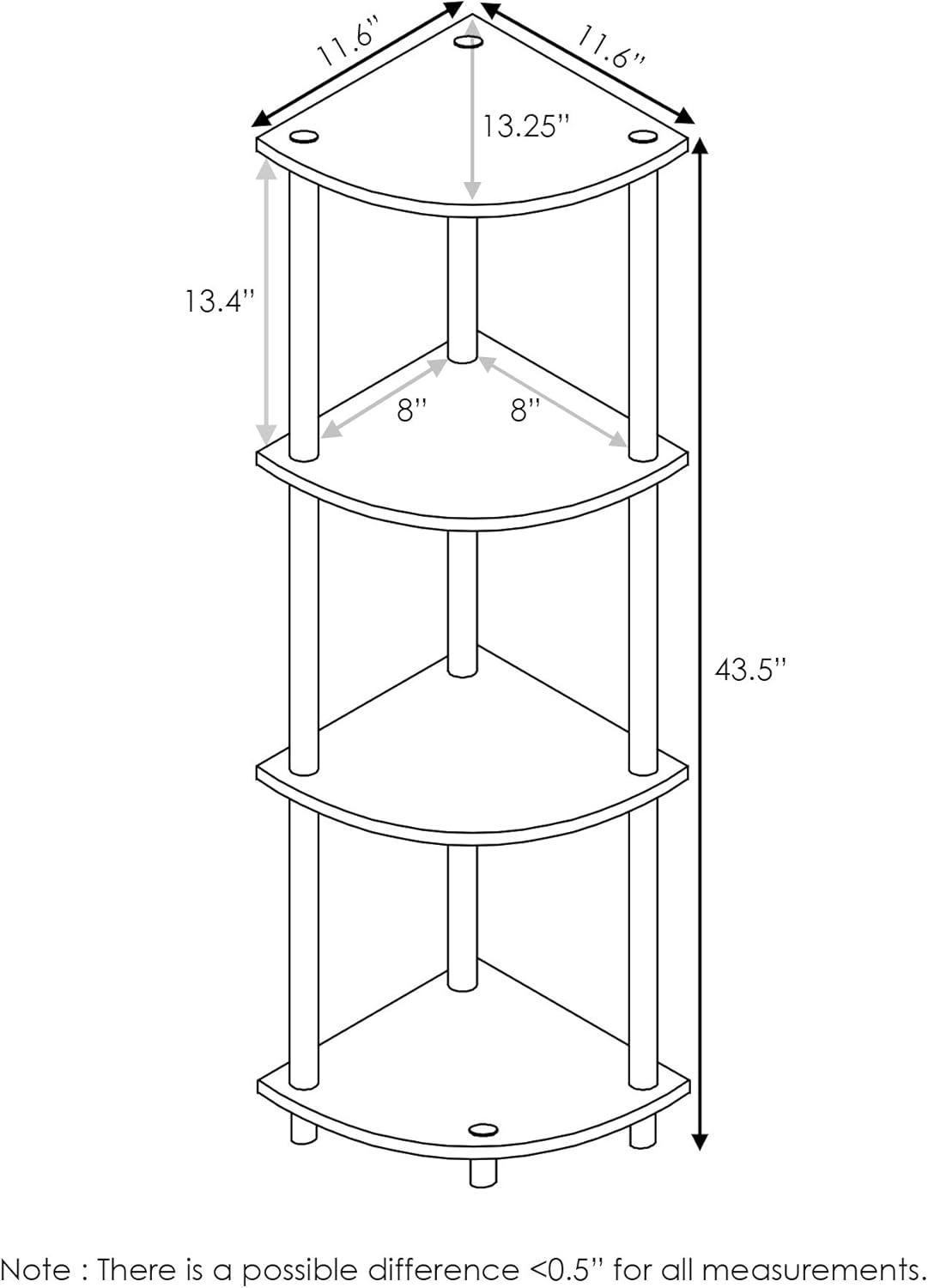 Furinno Durable 11.6 W x 11.6 D x 43.5 H 4-Shelf Freestanding Shelving Unit, Black and Gray