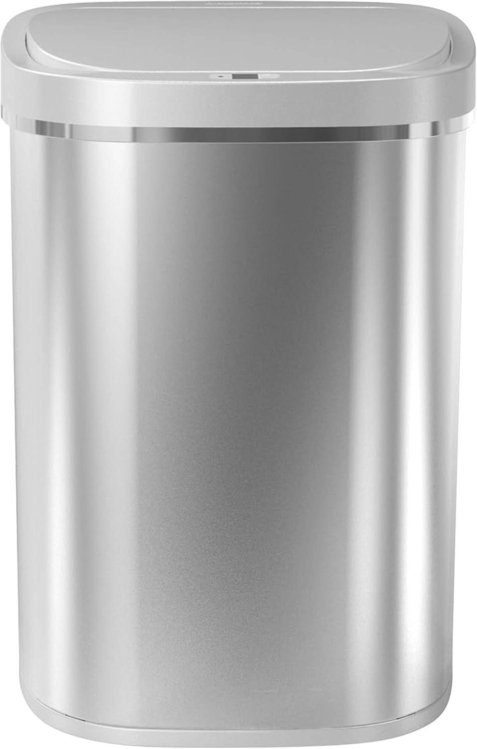 Nine Stars 21gal Motion Sensor Oval Shape Stainless Steel Trash Can Silver: Fingerprint-Resistant, Quiet Closing Lid