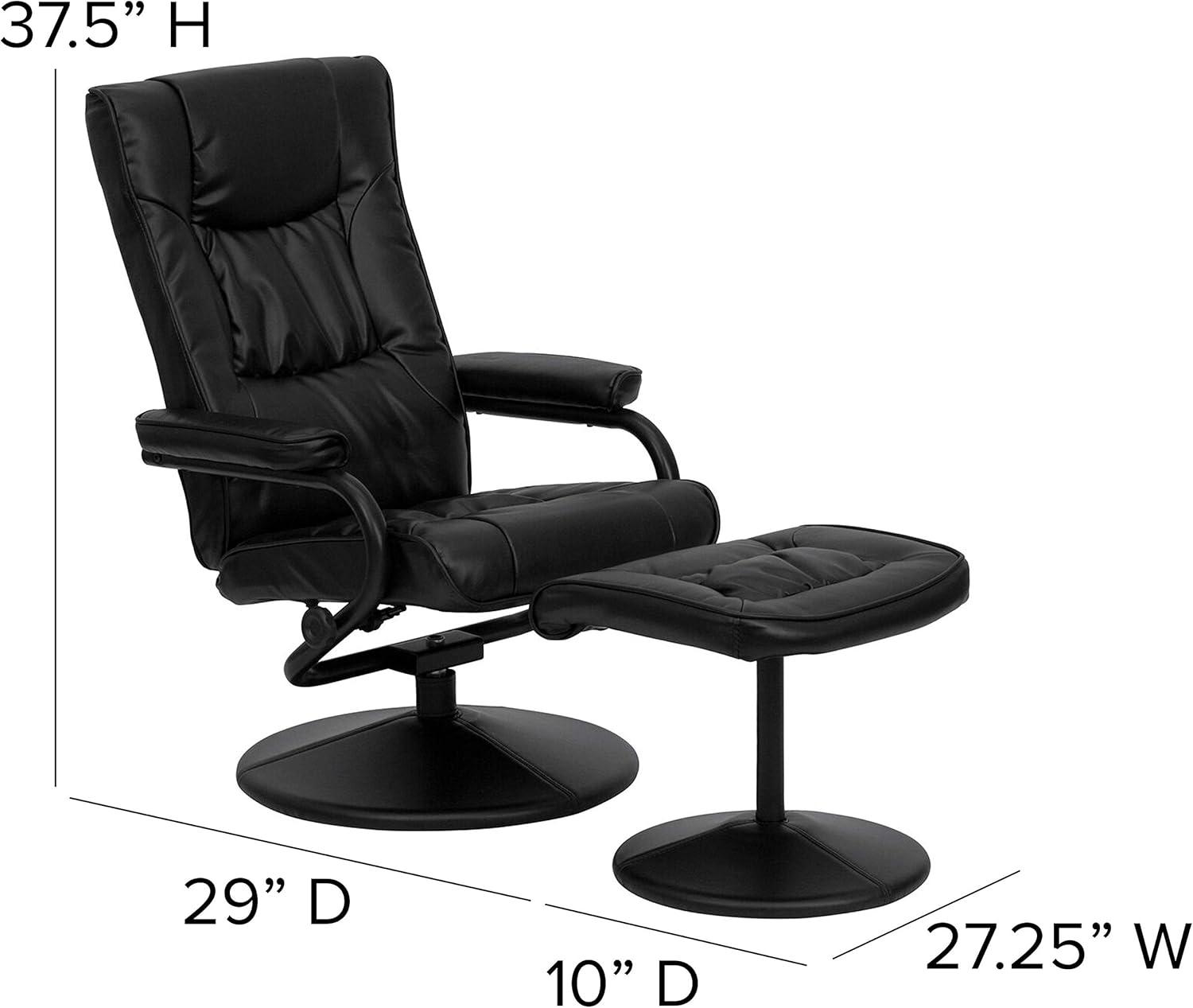 Flash Furniture Rachel Contemporary Multi-Position Recliner and Ottoman with Wrapped Base in Black LeatherSoft