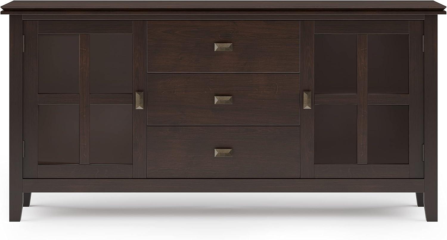 Simpli Home Artisan Solid Wood Large Sideboard Buffet In Dark Chestnut Brown