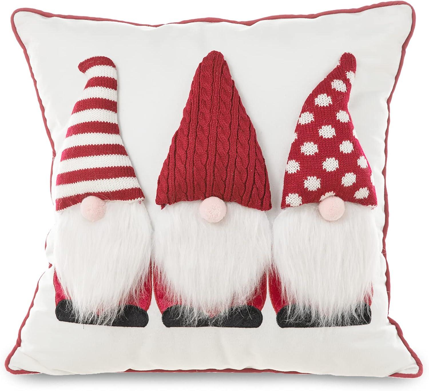 Festive Red and White Knitted Gnome Throw Pillow