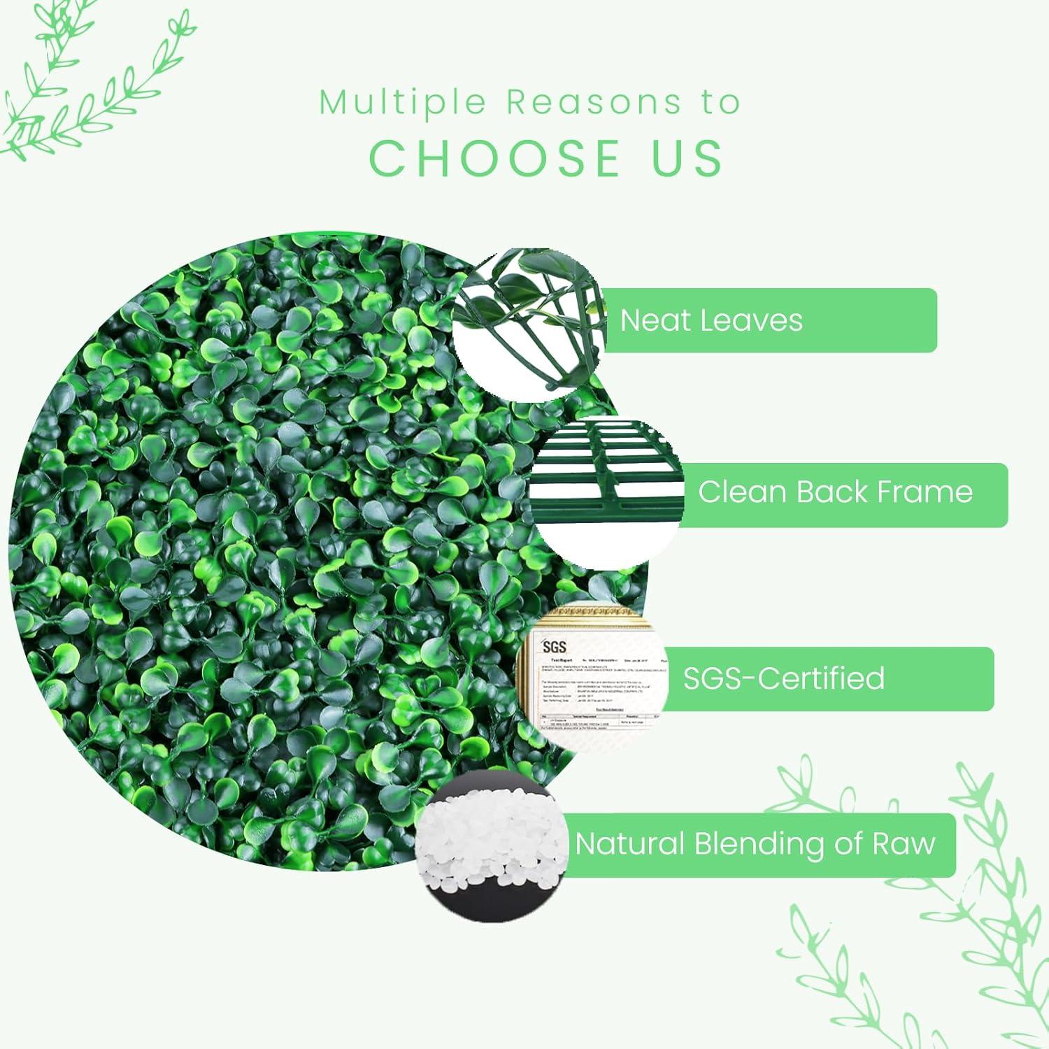 Decwin 24 Pieces 20" X 20" Artificial Grass Wall Backdrop Green Backdrop Wall Greenery Wall Boxwood Panels UV Stable for Indoor Outdoor Decor Garden Fence Backdrop