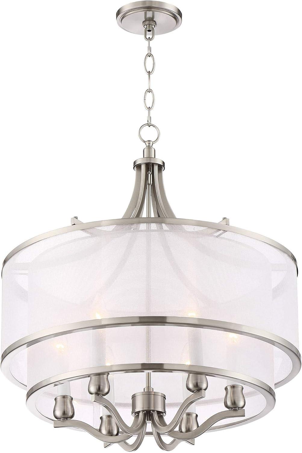 Possini Euro Design Nor Brushed Nickel Pendant Chandelier 23" Wide Modern Double White Organza Shade 6-Light Fixture for Dining Room Kitchen Island