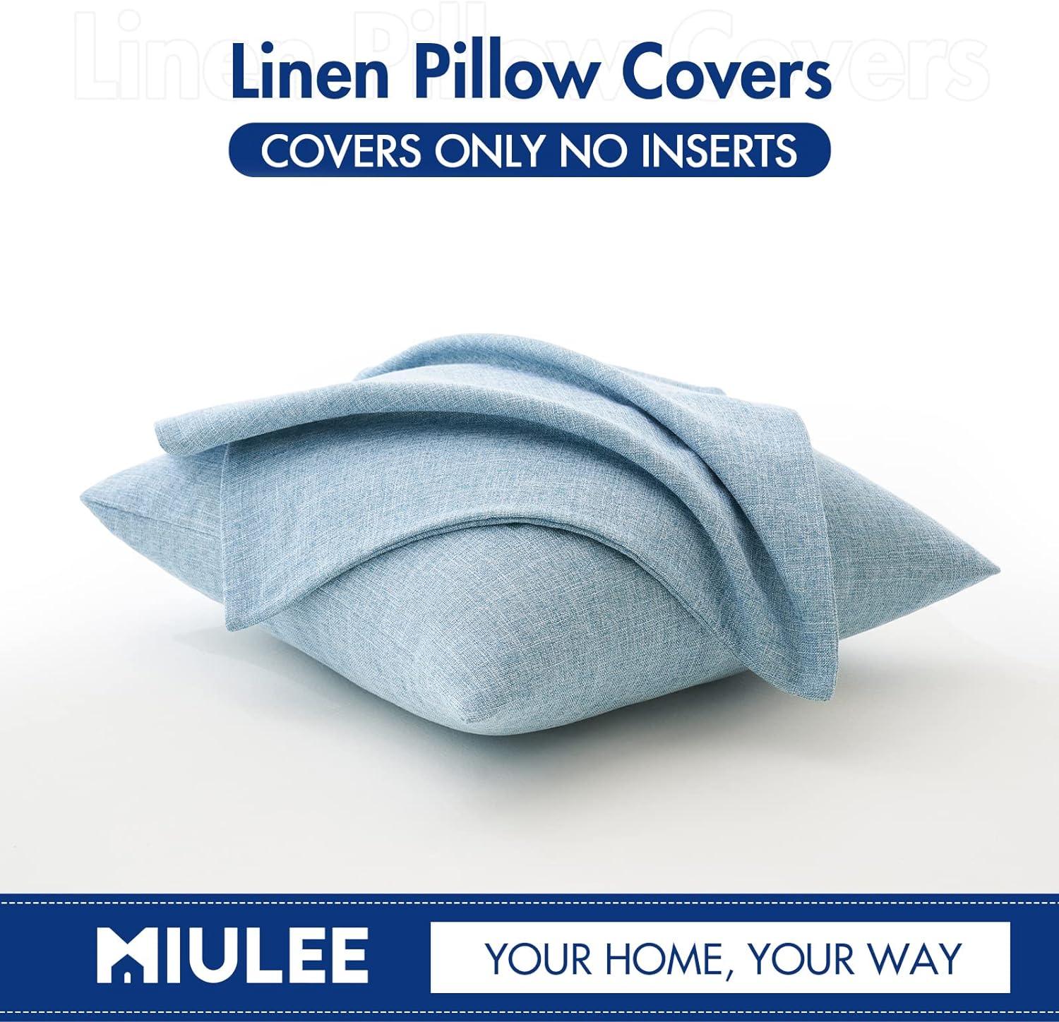 MIULEE Pack of 2 Decorative Linen Burlap Coastal Pillow Covers Farmhouse Boho Accent Pillowcases for Sofa Car Couch Bedroom Living Room Home Decor 18x18 Inch Light Blue