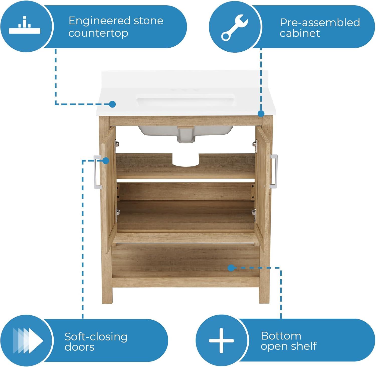 Ove Decors Vegas 30 W x 19" D Freestanding Bathroom Vanity with Sink, White Oak