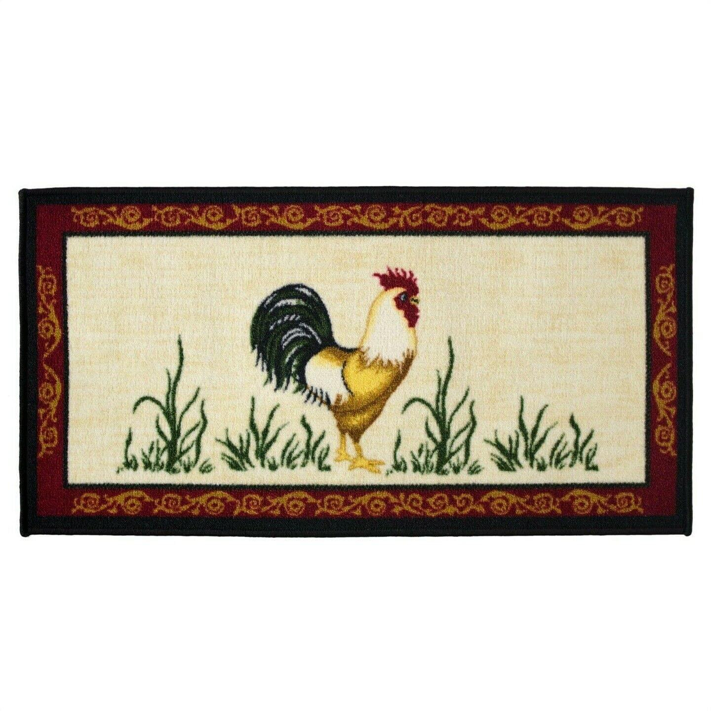 Kashi Home  Kitchen Rug, Printed Durable Non Slip Floor Mat, Pretty Farmhouse Design 18x30 D-Shape - Dot Rooster