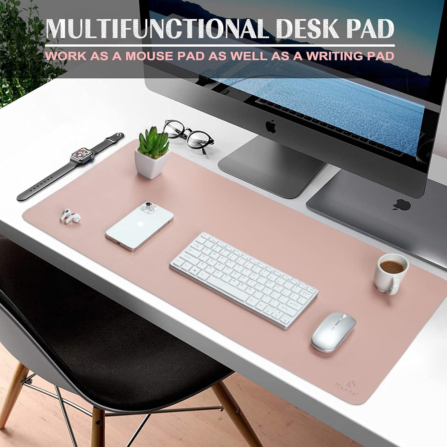 K KNODEL Large Office Leather Desk Mat, Mouse and Keyboard Pad, Computer and Laptop Mat, Desktop Protector and Cover, Writing Pad and Blotter (31.5"x15.7", Pink)