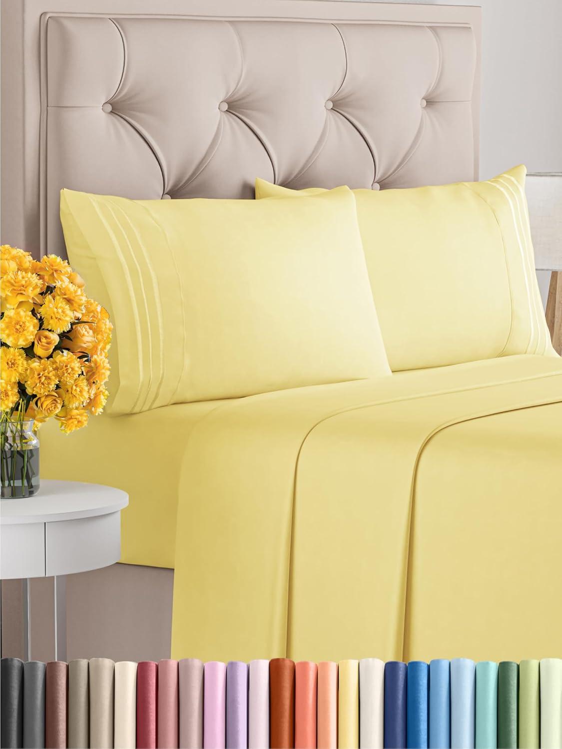 Queen Yellow Microfiber Deep Pocket Bed Sheet Set