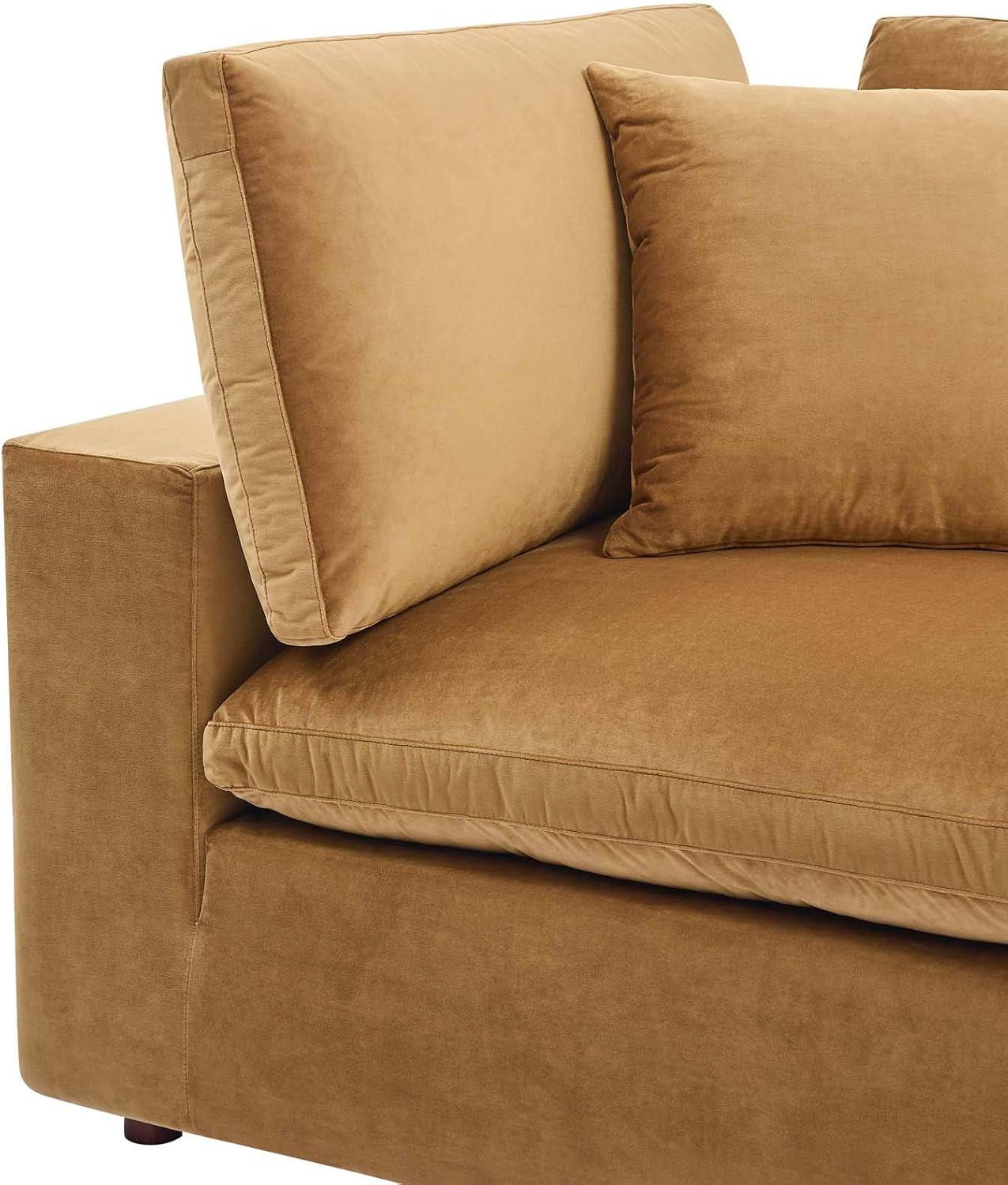 Modway Commix Down Filled Overstuffed Performance Velvet Corner Chair in Cognac