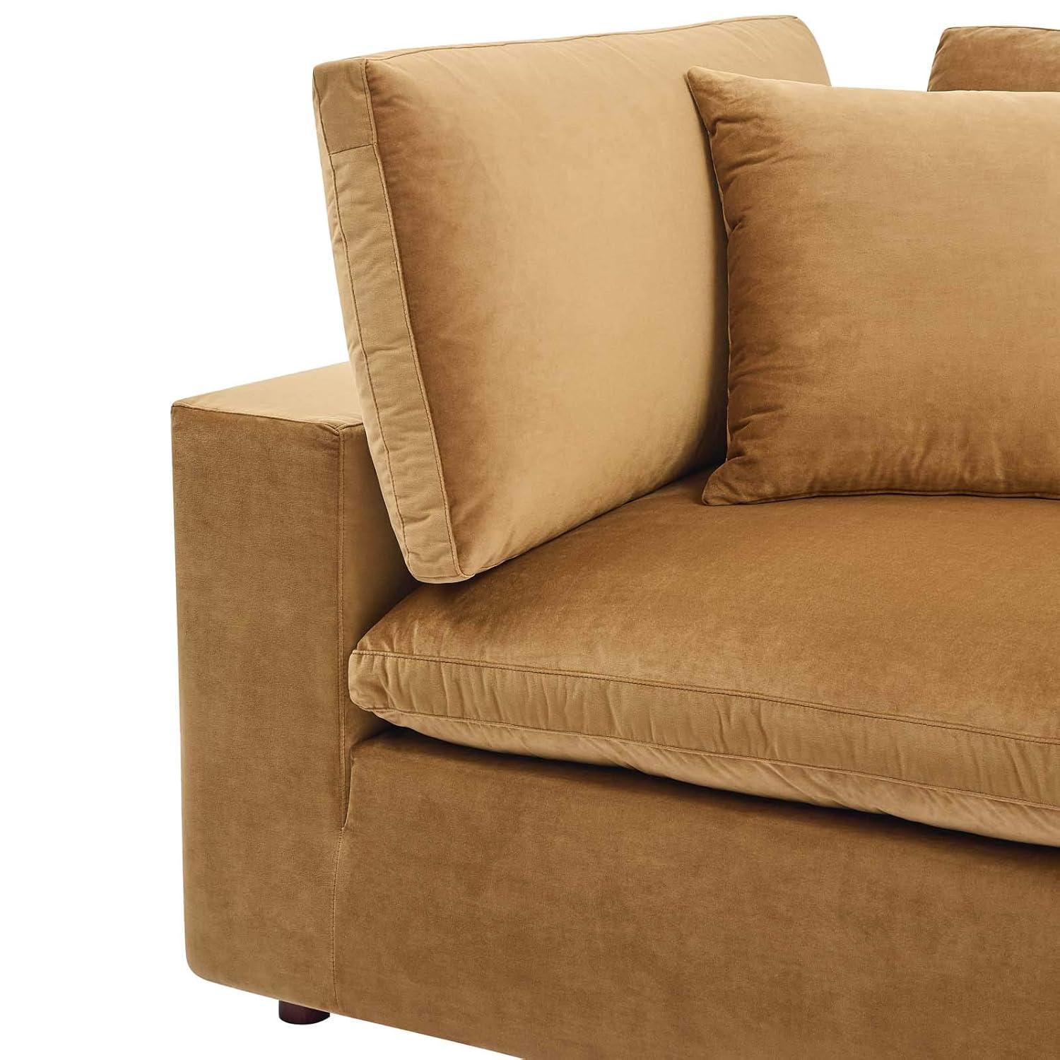 Modway Commix Down Filled Overstuffed Performance Velvet Corner Chair in Cognac