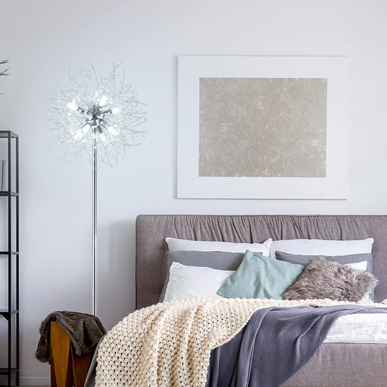 Airposta Crystal Floor Lamp - Elegant Standing Lamp, 69" Tall, Modern Design, 32 Firework Crystal Harnesses, Chrome Finish