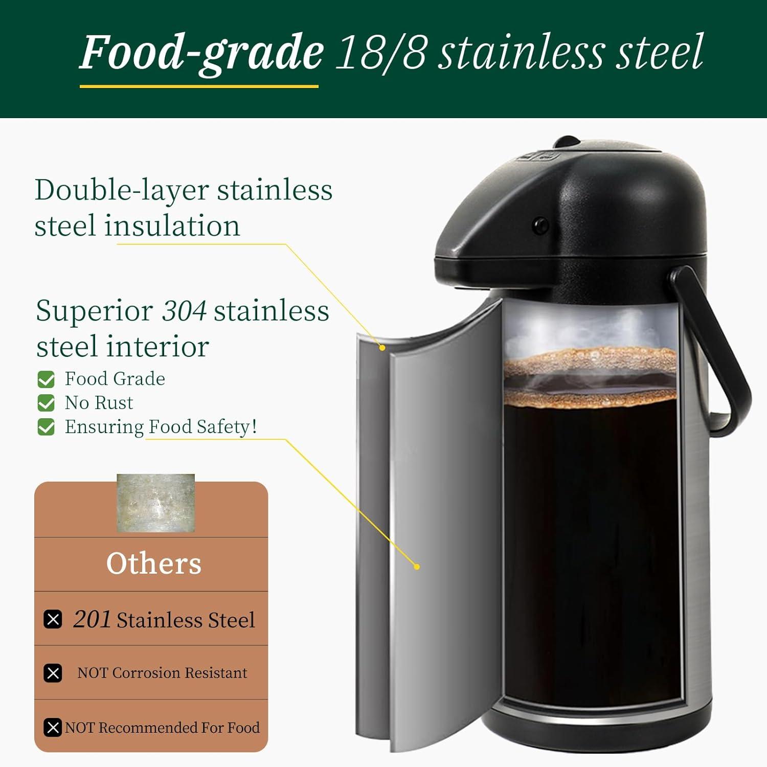 Airpot Coffee Carafe for Keeping Hot - 102 OZ/ 3L Large Coffee Dispenser with Pump - Insulated Stainless Steel Thermos Urn for Hot Drinks Water Tea Chocolate - Thermal Beverage Dispenser for Parties