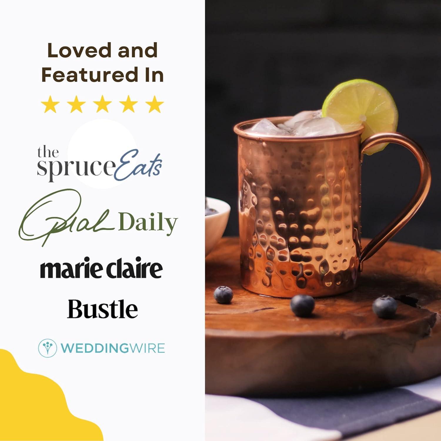 Advanced Mixology Moscow Mule Copper Mugs - Set of 2 - 100% HANDCRAFTED - Pure Solid Copper Mugs 16 oz Gift Set with BONUS: Artisan Wooden Coasters, Cocktail Copper Straws, and Shot Glass!