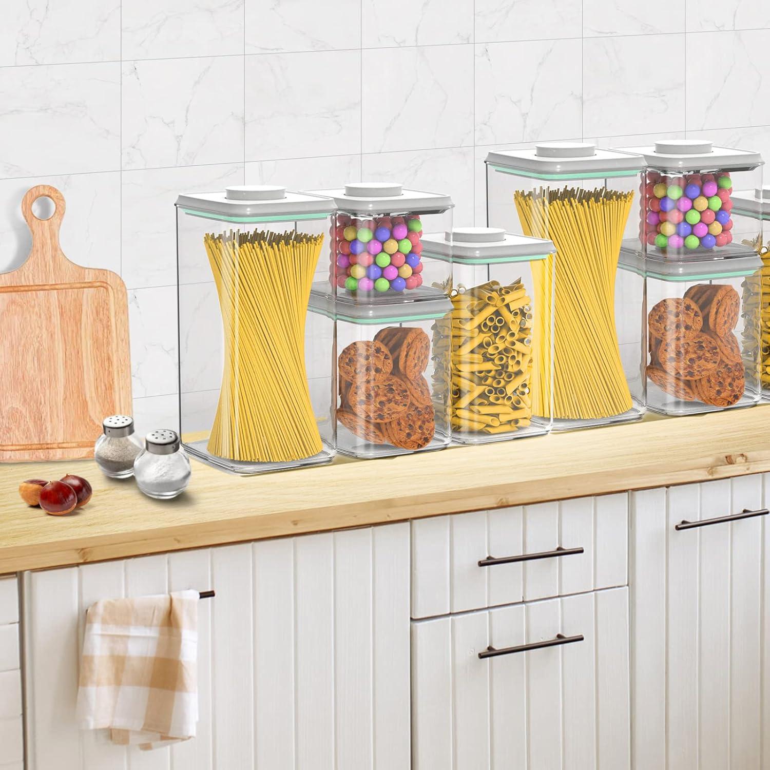 Food Storage Containers, 4 packs Airtight Clear Plastic Kitchen Canisters with One Button Pop Up Lids for Food Storage, Cereal, Candies, Cookies, Coffee, Nuts, Sugar etc.