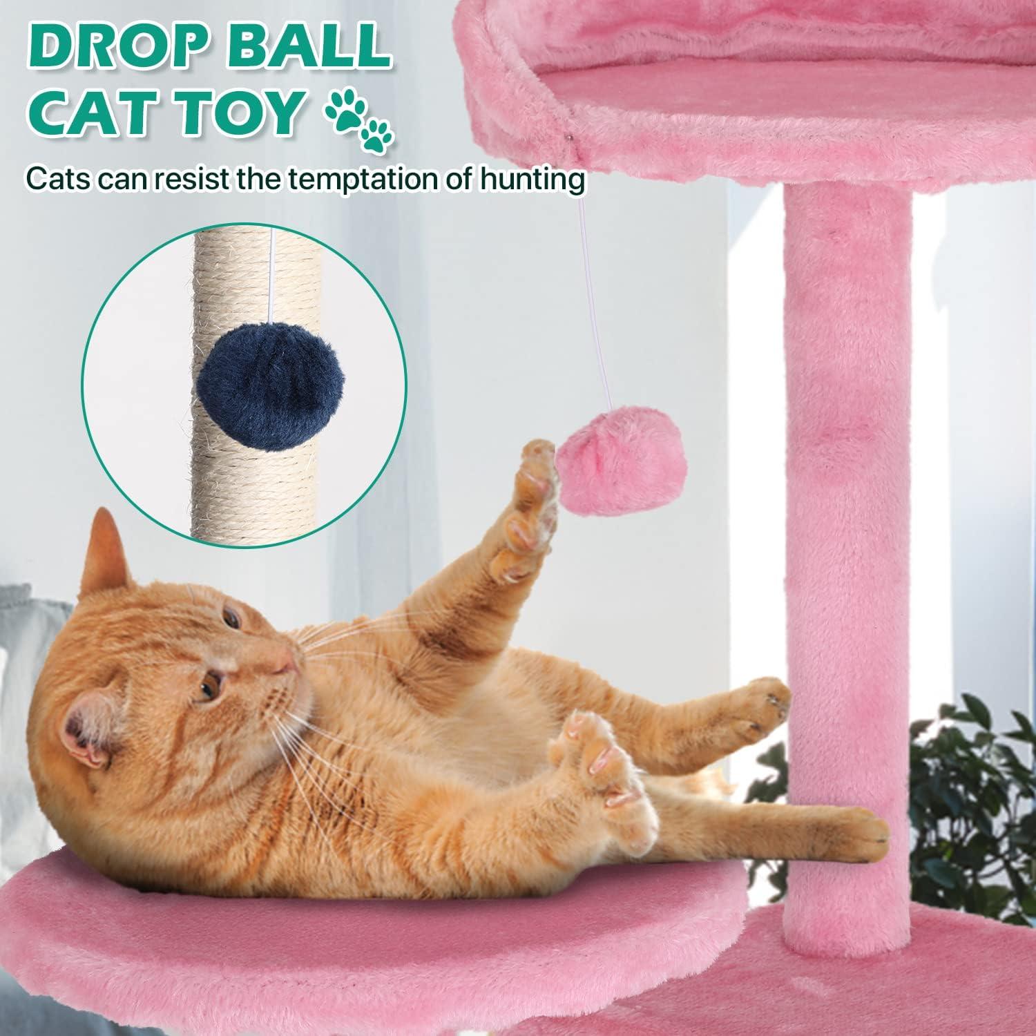 Tucker Murphy Pet™ Cat Tree With Large Top Perch, Plush Hammock, Cat Shelves And Dangling Pompom, Cat Scratching Posts And 2 Condos Houses