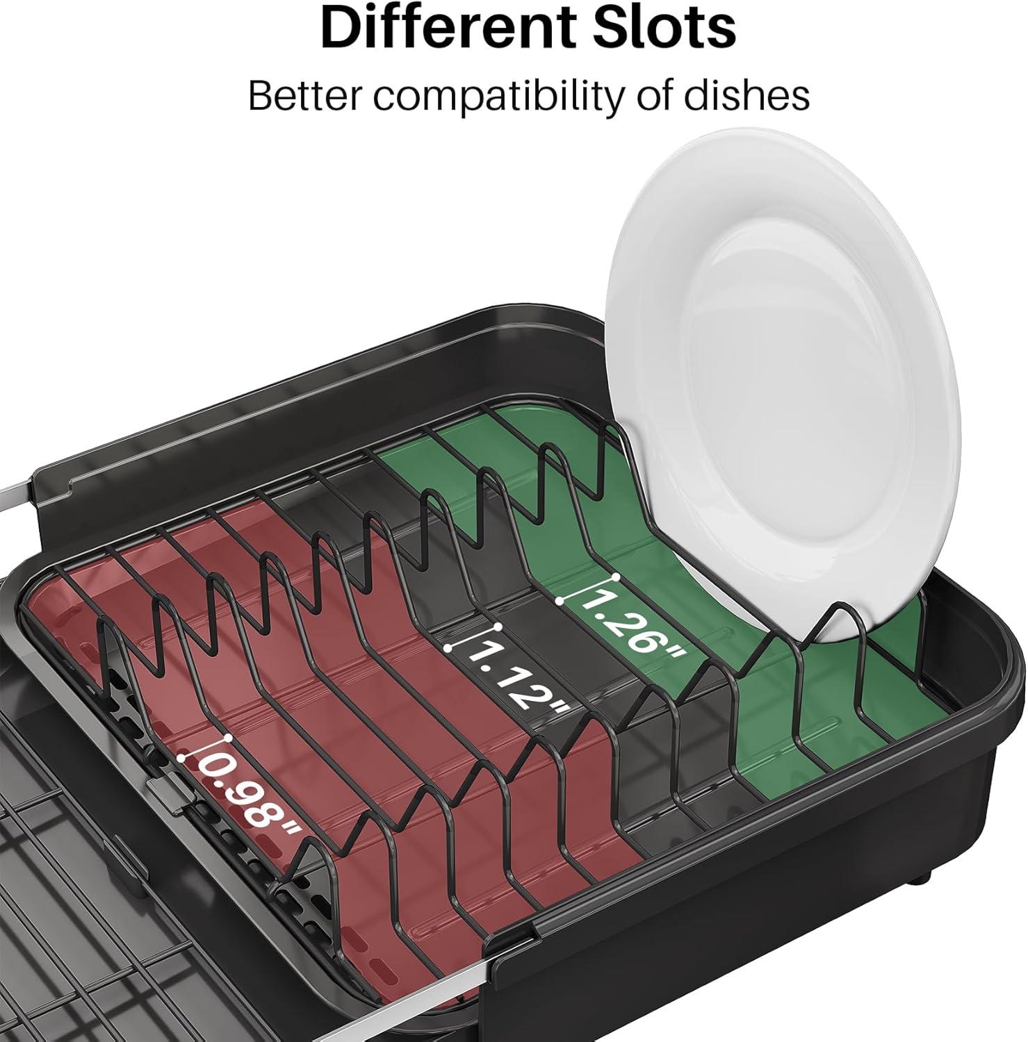 Fabhob Expandable Dish Rack for Kitchen Counter, Stainless Steel Dish Drainer with Drainboard Set and Utensil Holder