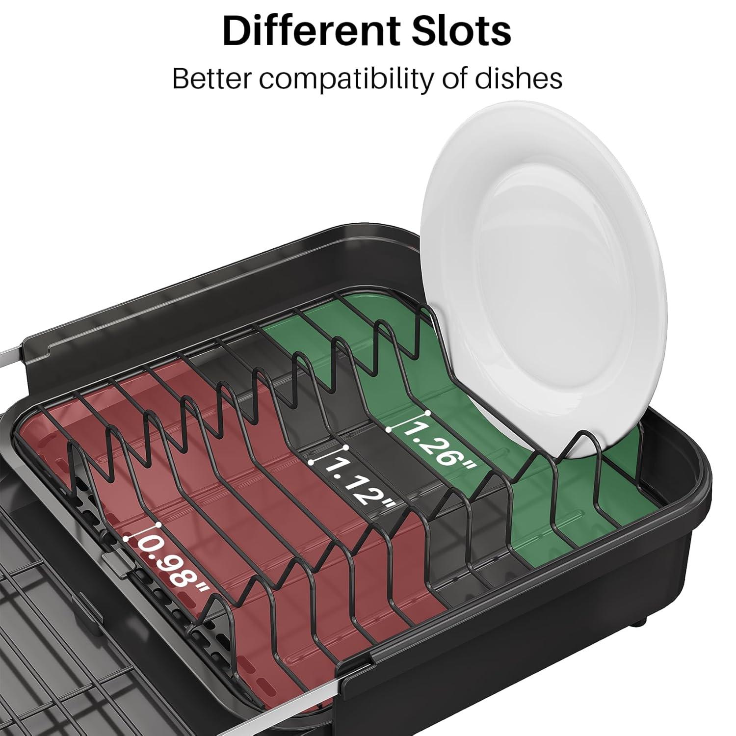 Fabhob Expandable Dish Rack for Kitchen Counter, Stainless Steel Dish Drainer with Drainboard Set and Utensil Holder