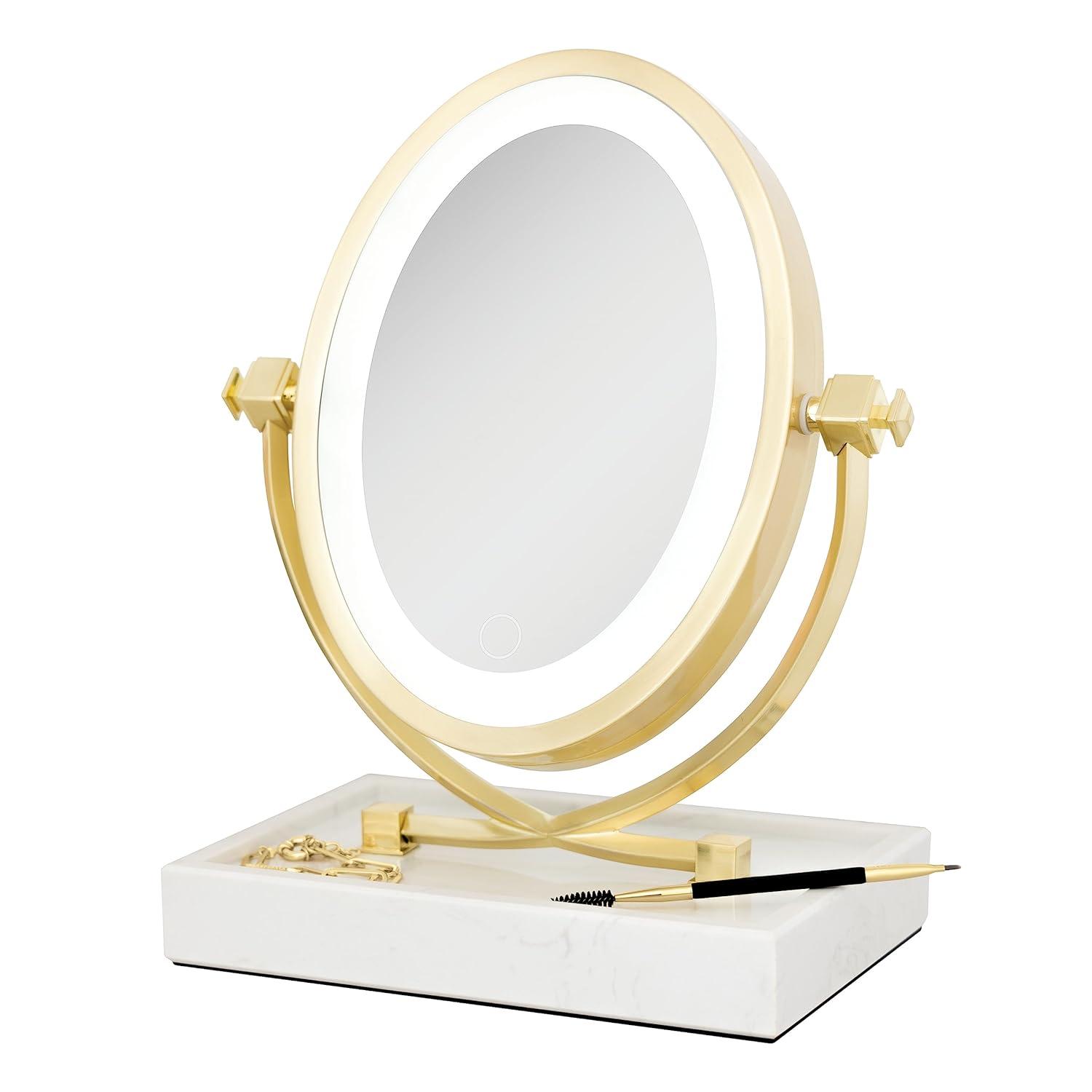 Zadro Brooklyn Oval LED Makeup Mirrors w/ Magnification & Marble Tray