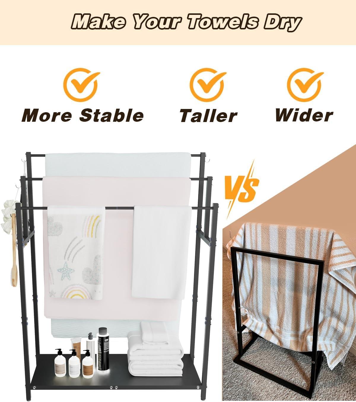 44" High Freestanding Towel Rack with 6 Bathroom Hooks