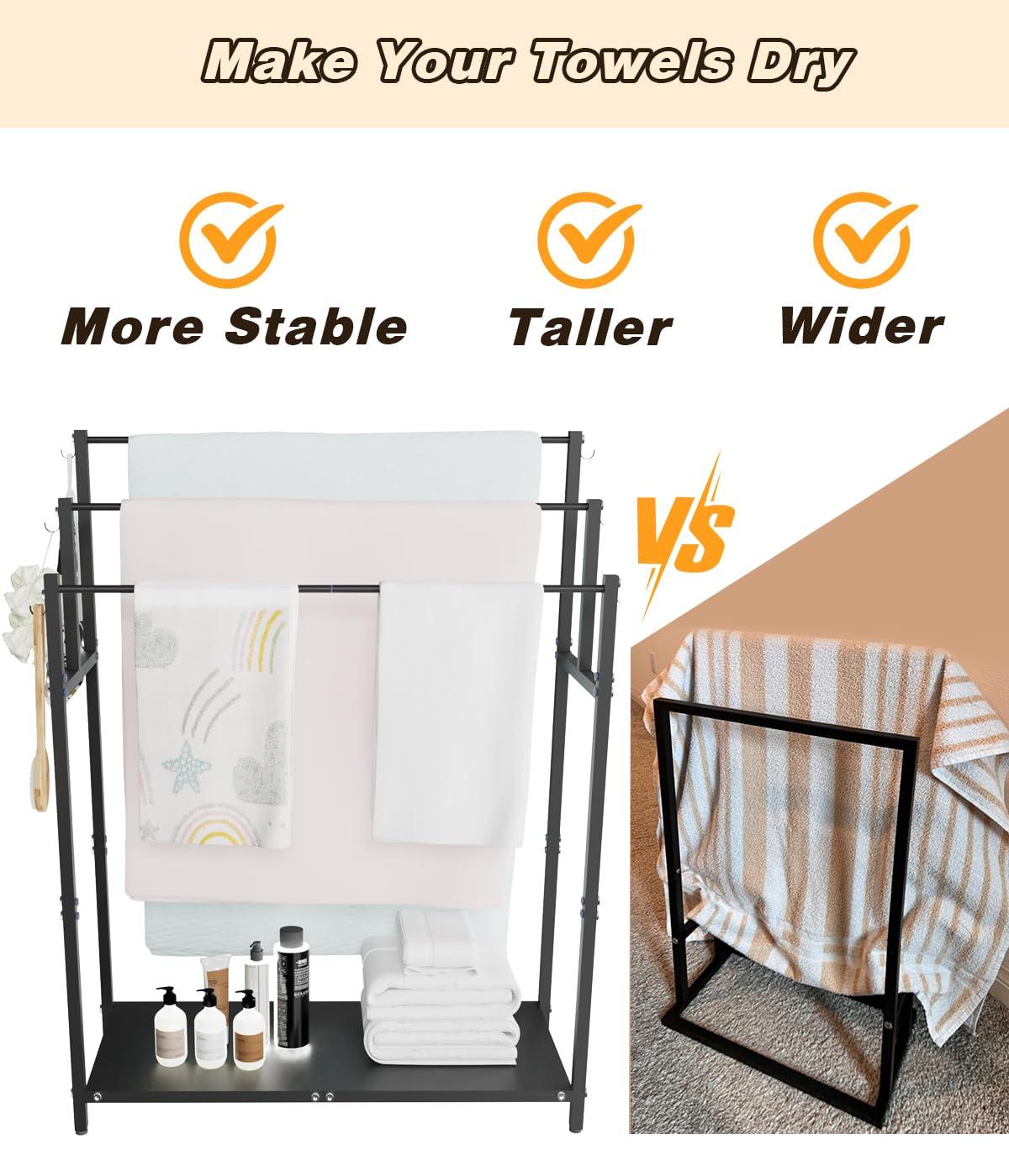 44" High Freestanding Towel Rack with 6 Bathroom Hooks