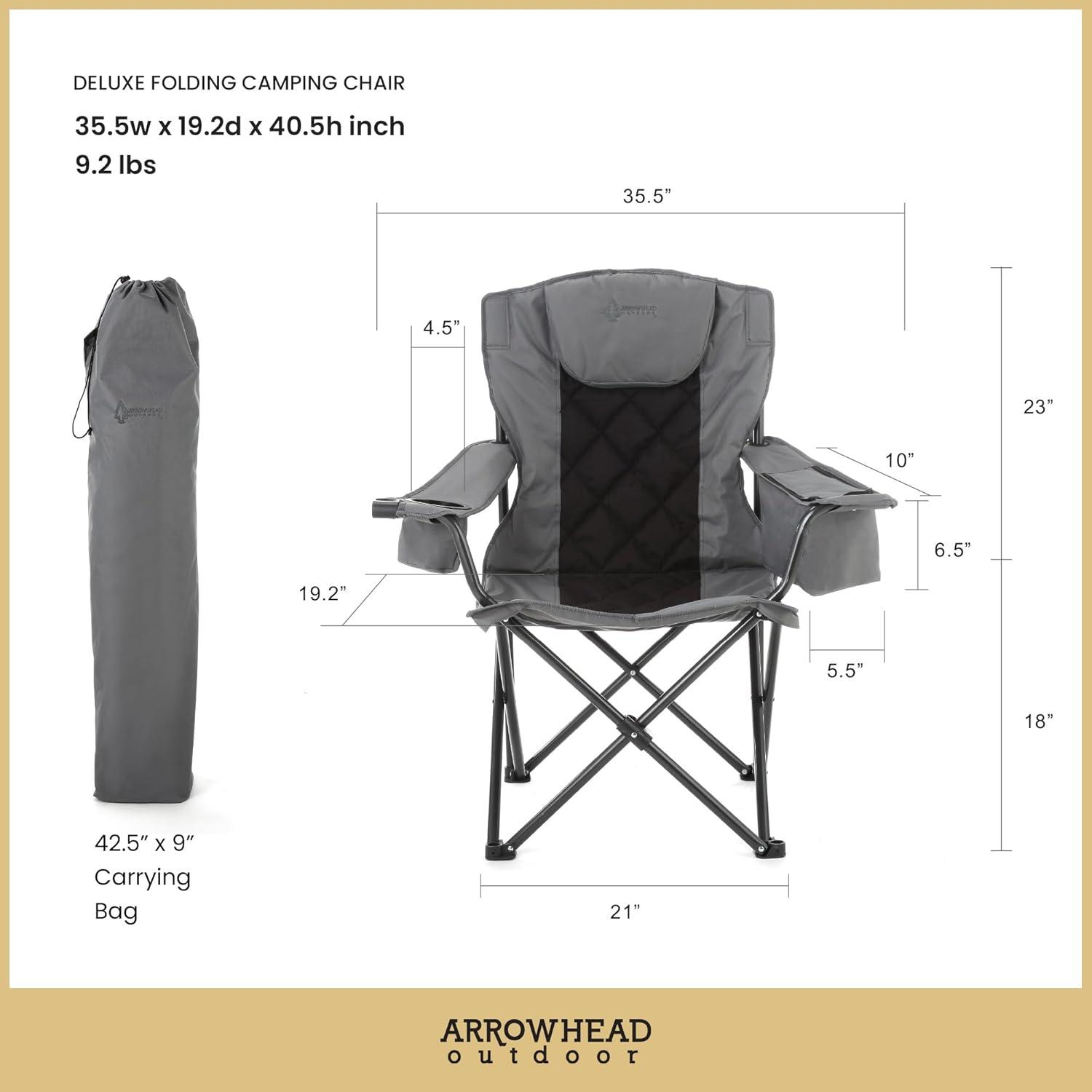 Gray Portable Folding Camping Chair with Cooler and Cup Holders