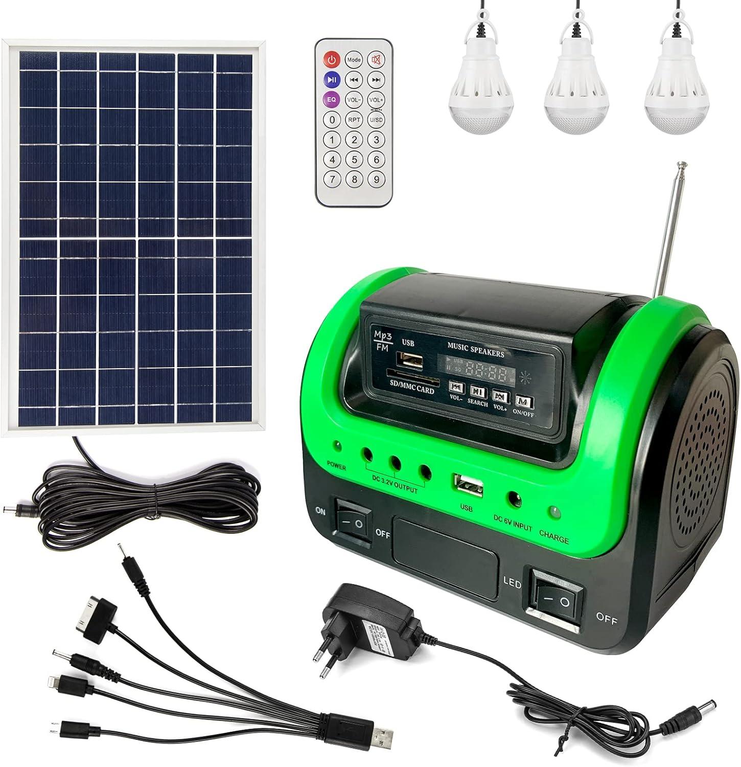 Green Portable Solar Power Station with LED Lights and USB Outlets