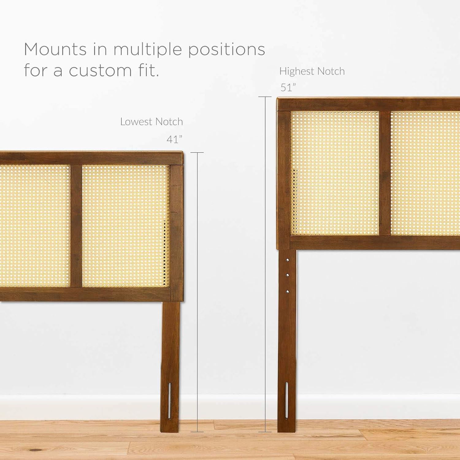 Modway Delmare Cane Headboard – King Size Woven Rattan Accent Panel with Natural Wood Frame and Mid-Century Style