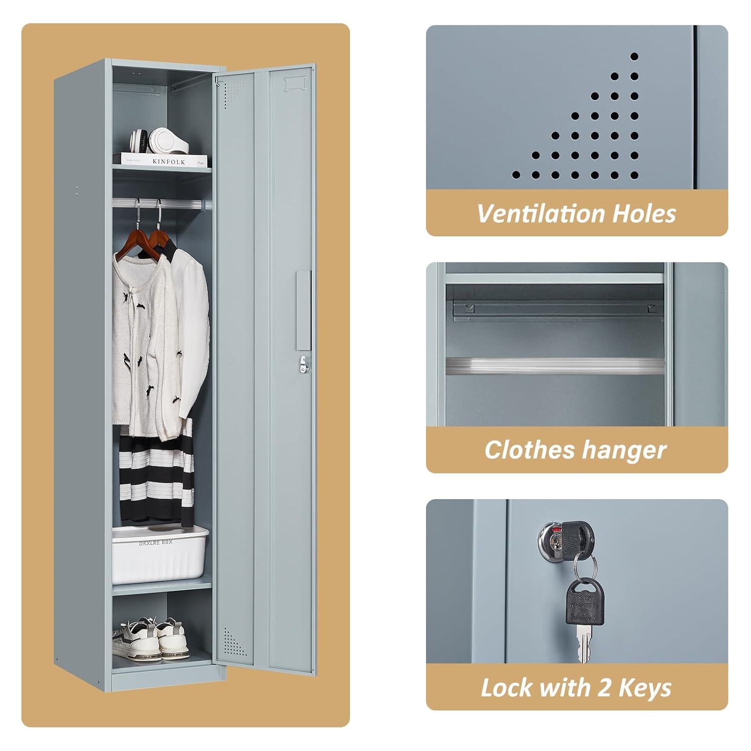 SISESOL Metal Locker Storage Cabinet with Doors and Shelves Metal Lockers with 6 Doors,71" Lockable Small Locker Storage Cabinet for Employees,School, Office, Home, Gym (Gray)