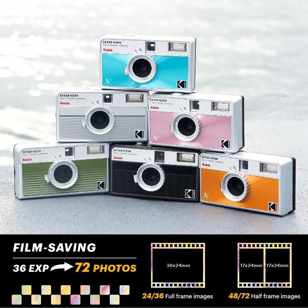 Kodak Reto H35N Tripod Hole Half-Frame Film Camera, with Bulb Function, Optical Lens, Striped Green