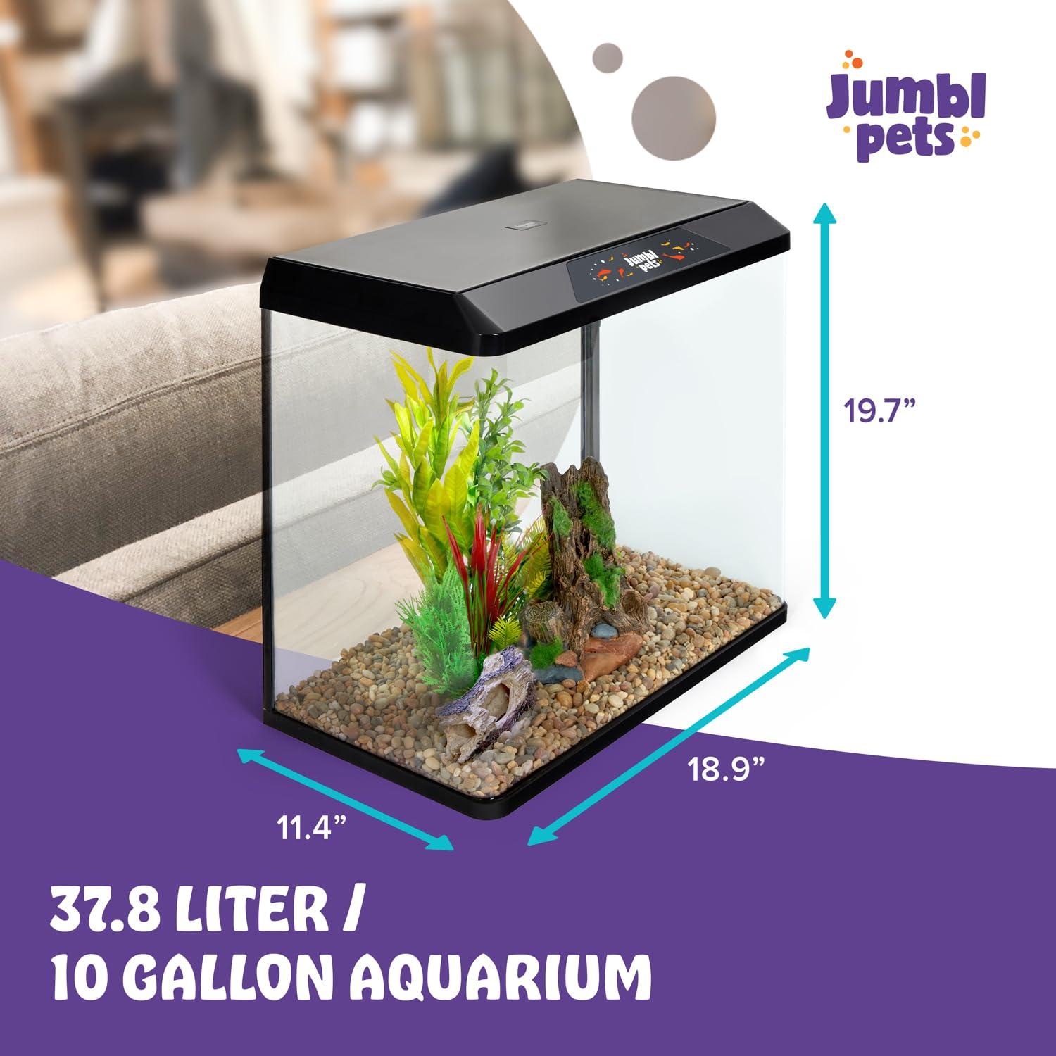 JumblPets Starter Fish Aquarium Kit, Beginner Glass Fish Tank Kit w/LED Lighting & More (10 Gallon)