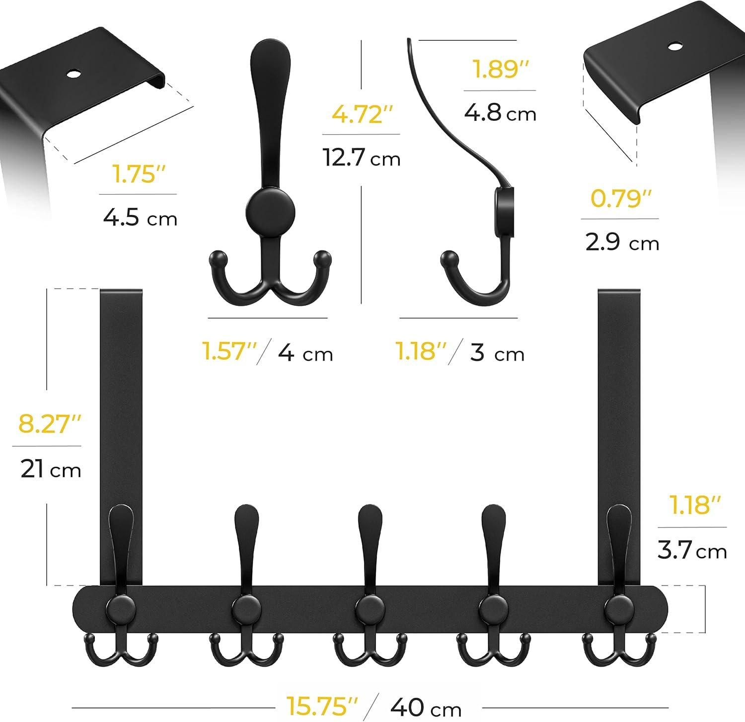Matte Black Over The Door Hooks - Heavy Duty Stainless Steel Door Hanger Holder with 5 Tri Hooks for Hanging Coat Robe Hat Bag Towel Rack Bathroom, Bedroom, Closet – 1 Pack