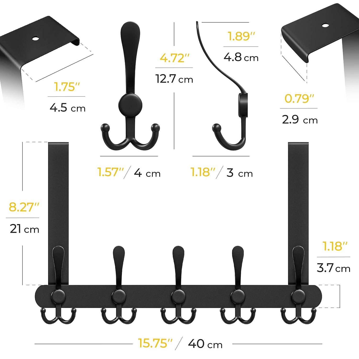 Matte Black Over The Door Hooks - Heavy Duty Stainless Steel Door Hanger Holder with 5 Tri Hooks for Hanging Coat Robe Hat Bag Towel Rack Bathroom, Bedroom, Closet – 1 Pack